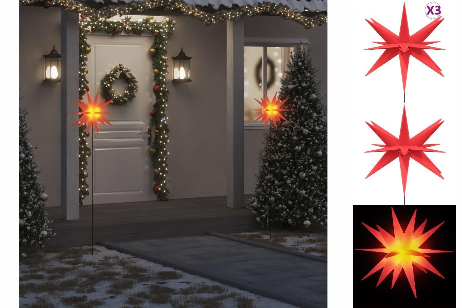 vidaXL Dekolicht Weihnachtssterne 3 Stk mit Erdspießen LEDs Faltbar Rot 57 cm Außenbere | Dekohänger