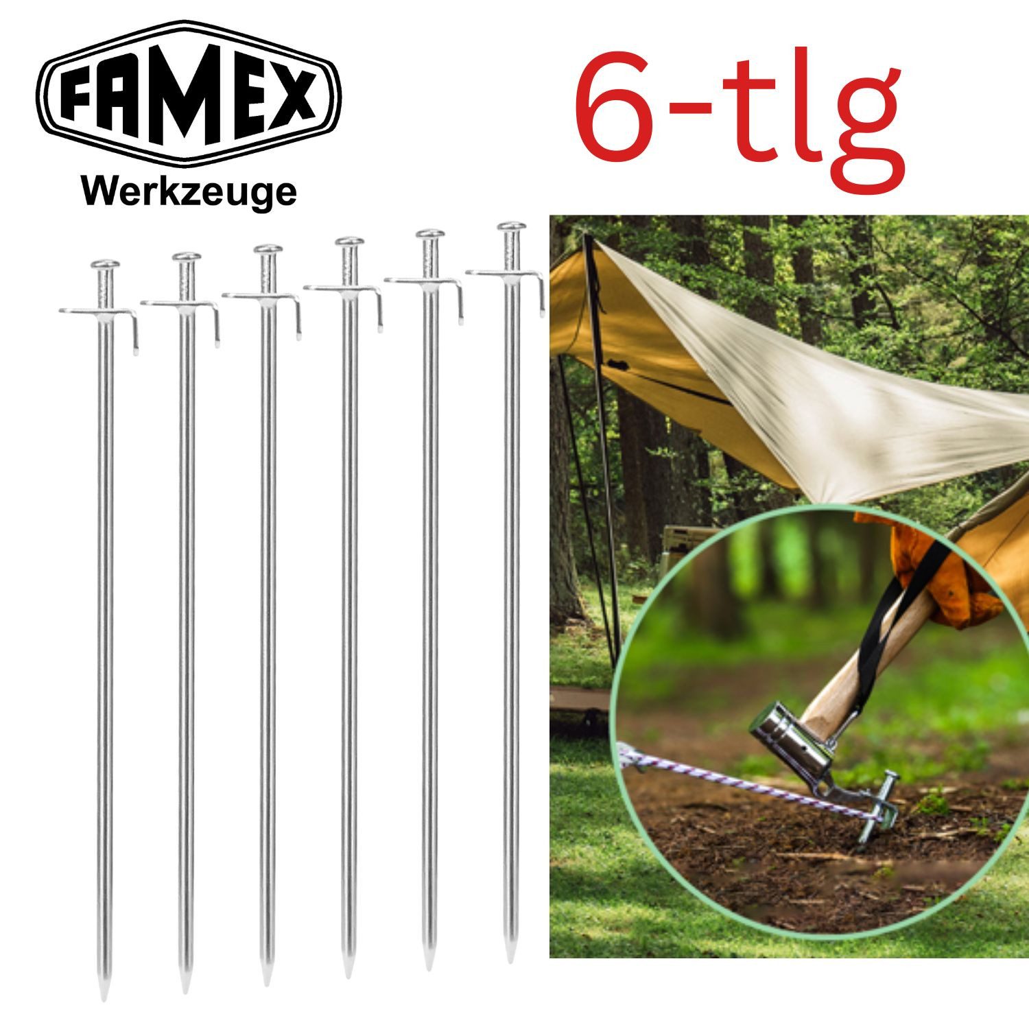 FAMEX Zelthering Bodenanker, 30cm, 6 Stück, (Sandheringe), extra stabil, sturmsicher