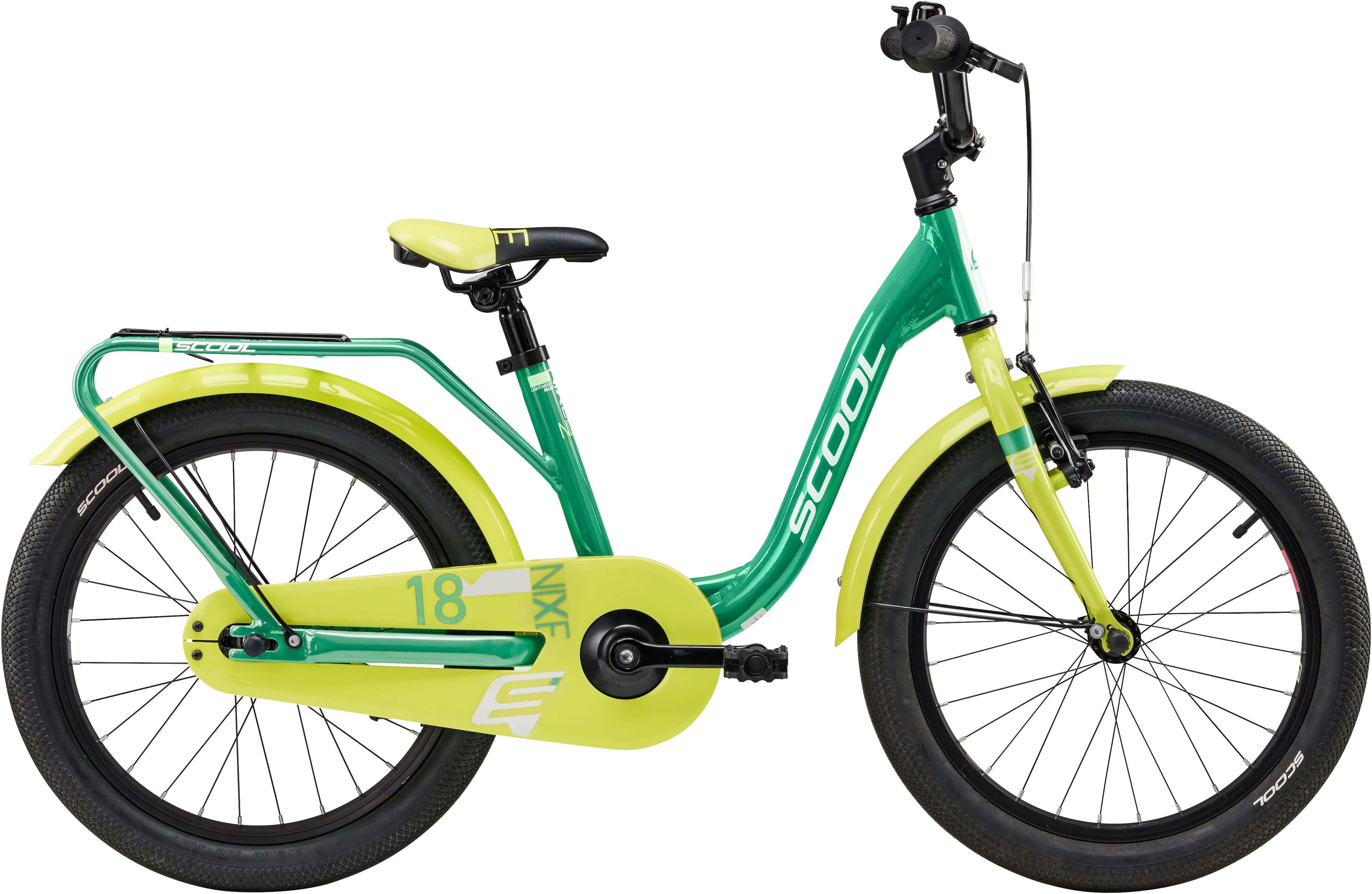 S’COOL Kinderfahrrad S'COOL niXe 18-1S - Green/Lime, 1 Gang, ohne Schaltung, Stützräder montierbar