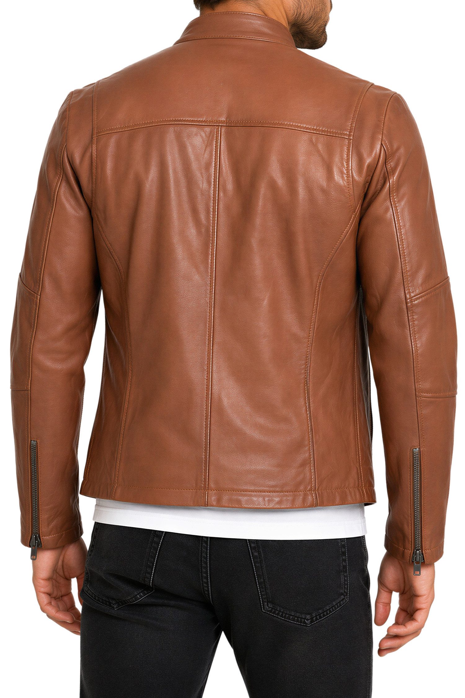 Reichstadt Lederjacke Herren Slim Fit Bikerjacke Silver Zipper 20RS20LUX Reißverschluss an den Ärmelenden – Bild 2 von 5