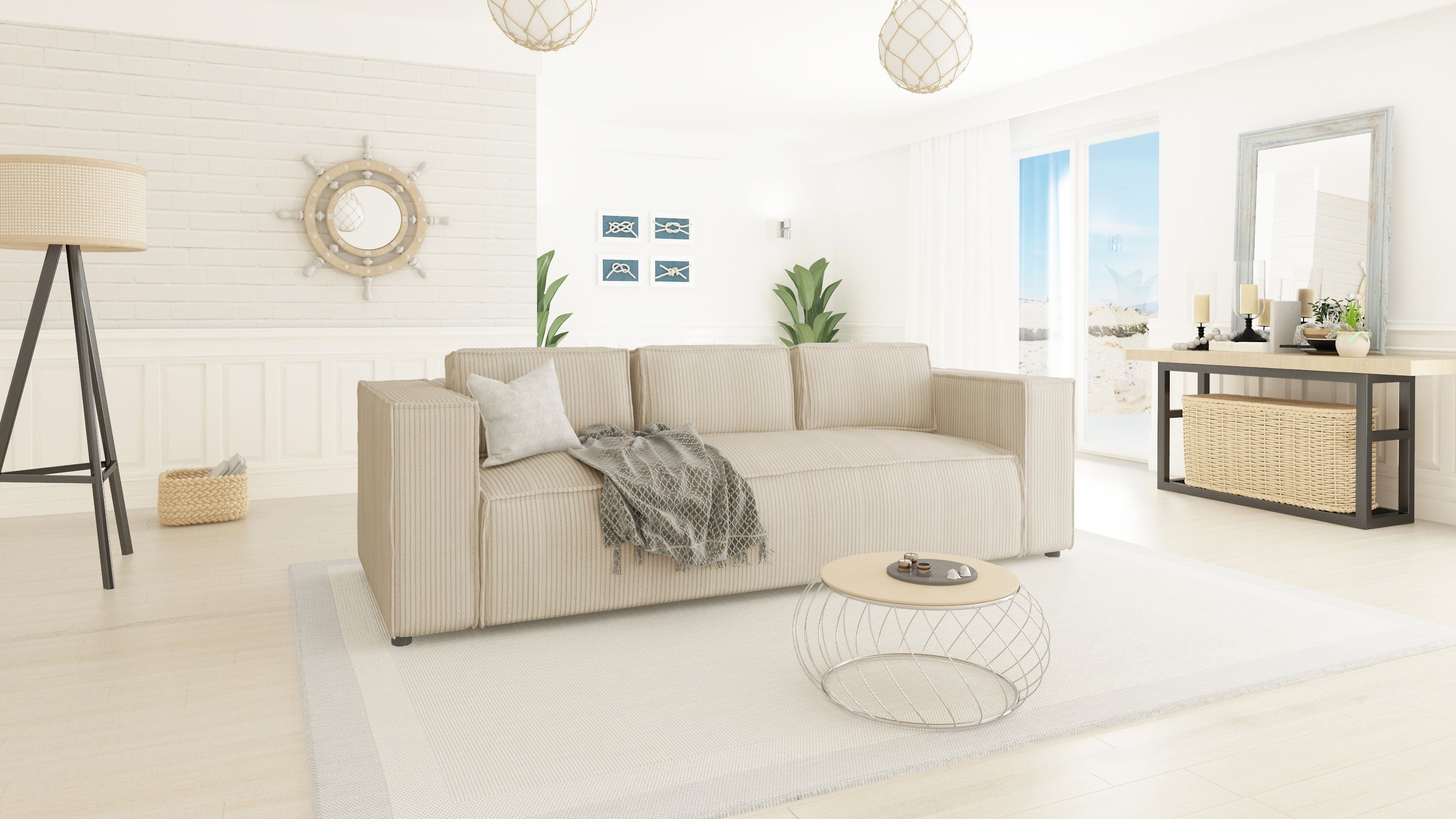 3-Sitzer sofa mit Teile, Renne, Cord S-Style Möbel Wellenfederung 1 Beige