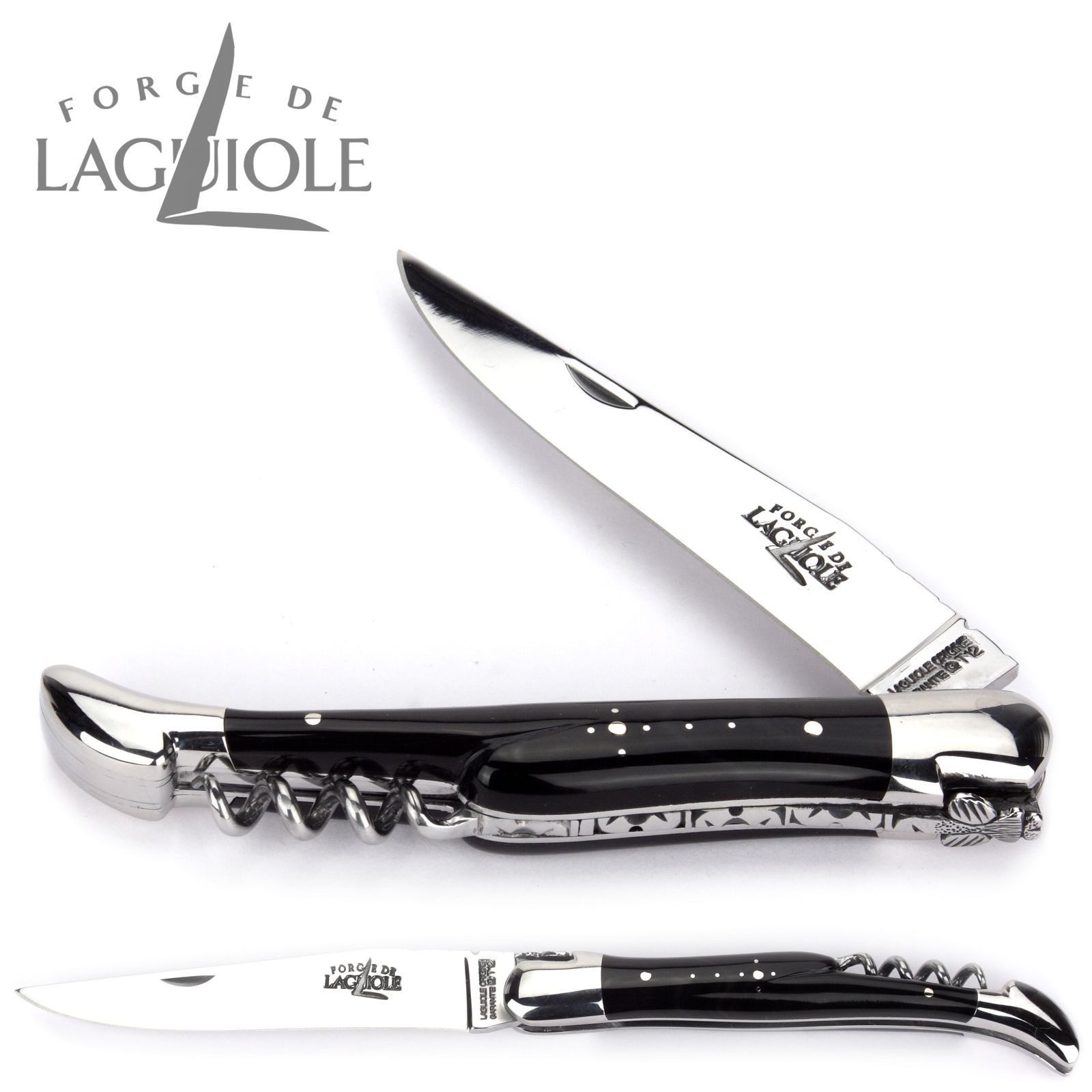 Forge de Laguiole Taschenmesser 22121 F IN BN BRI, "Collection" - Griff 12cm Hornspitze - Korkenzieher - Stahl glänzend