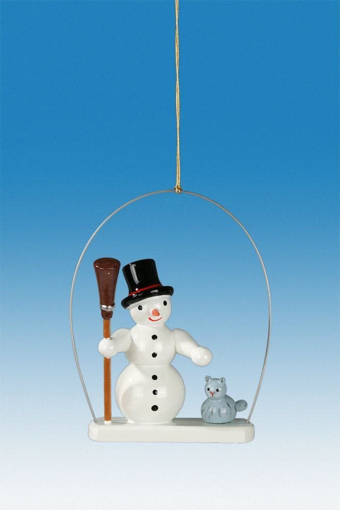 Christbaumschmuck Baumbehang Schneemann im Ring mit Katze Höhe ca. 6cm NEU | Dekohänger