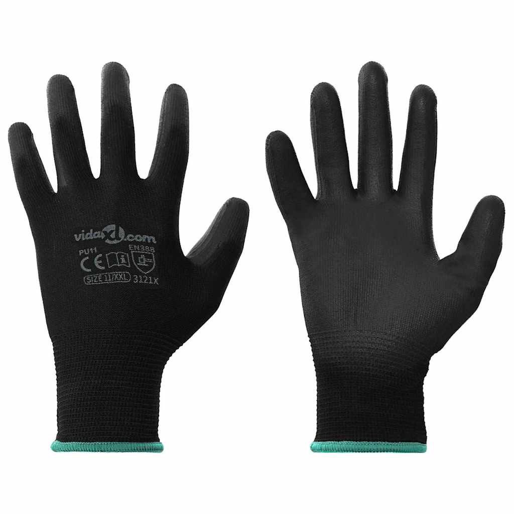 Arbeitshandschuh-Set Arbeitshandschuhe 12 pcs Schwarz 11 / XXL Polyester