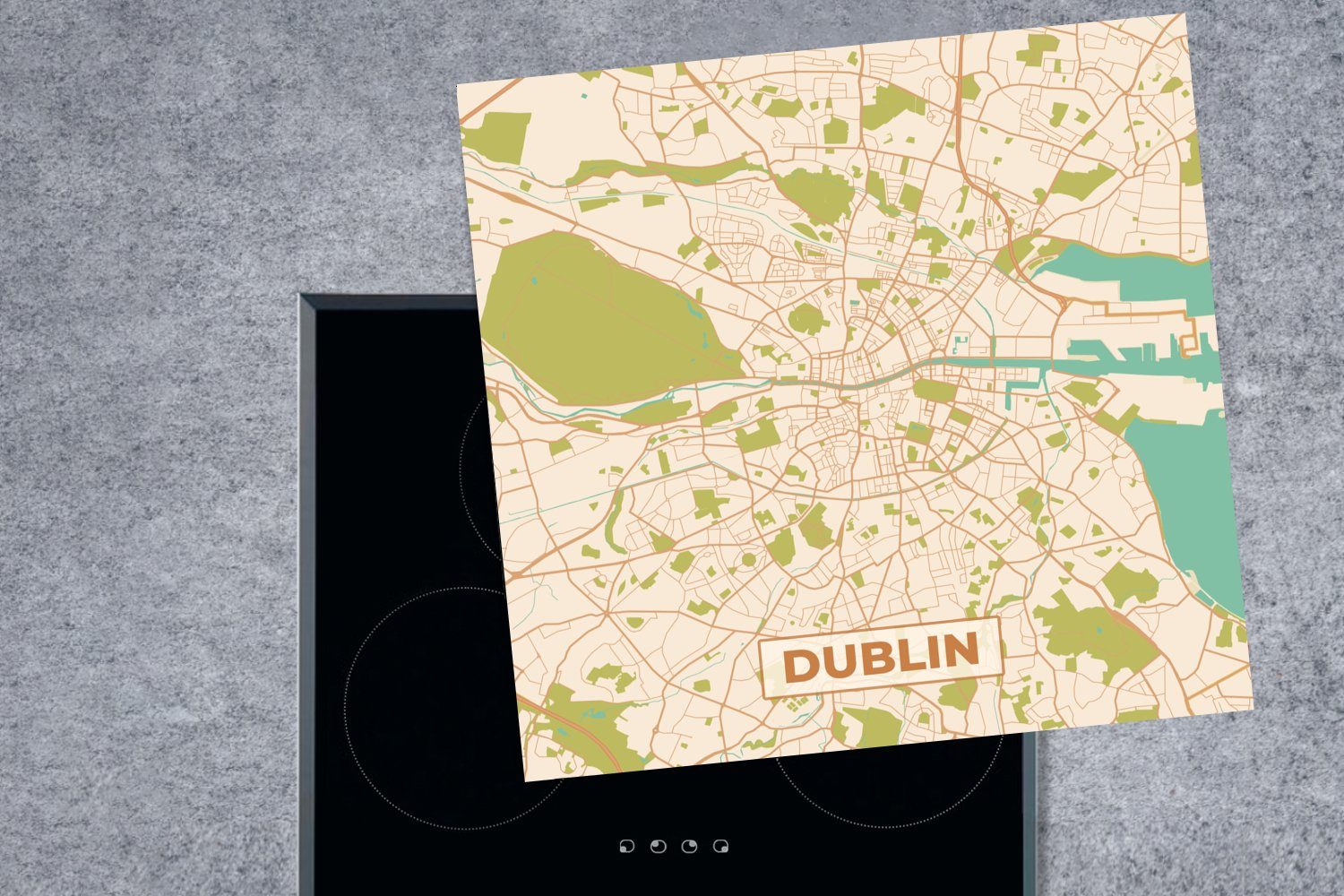 Arbeitsplatte - Vintage MuchoWow Herdblende-/Abdeckplatte tlg), cm, - 78x78 (1 - Karte, küche für Stadtplan Vinyl, Dublin Ceranfeldabdeckung,