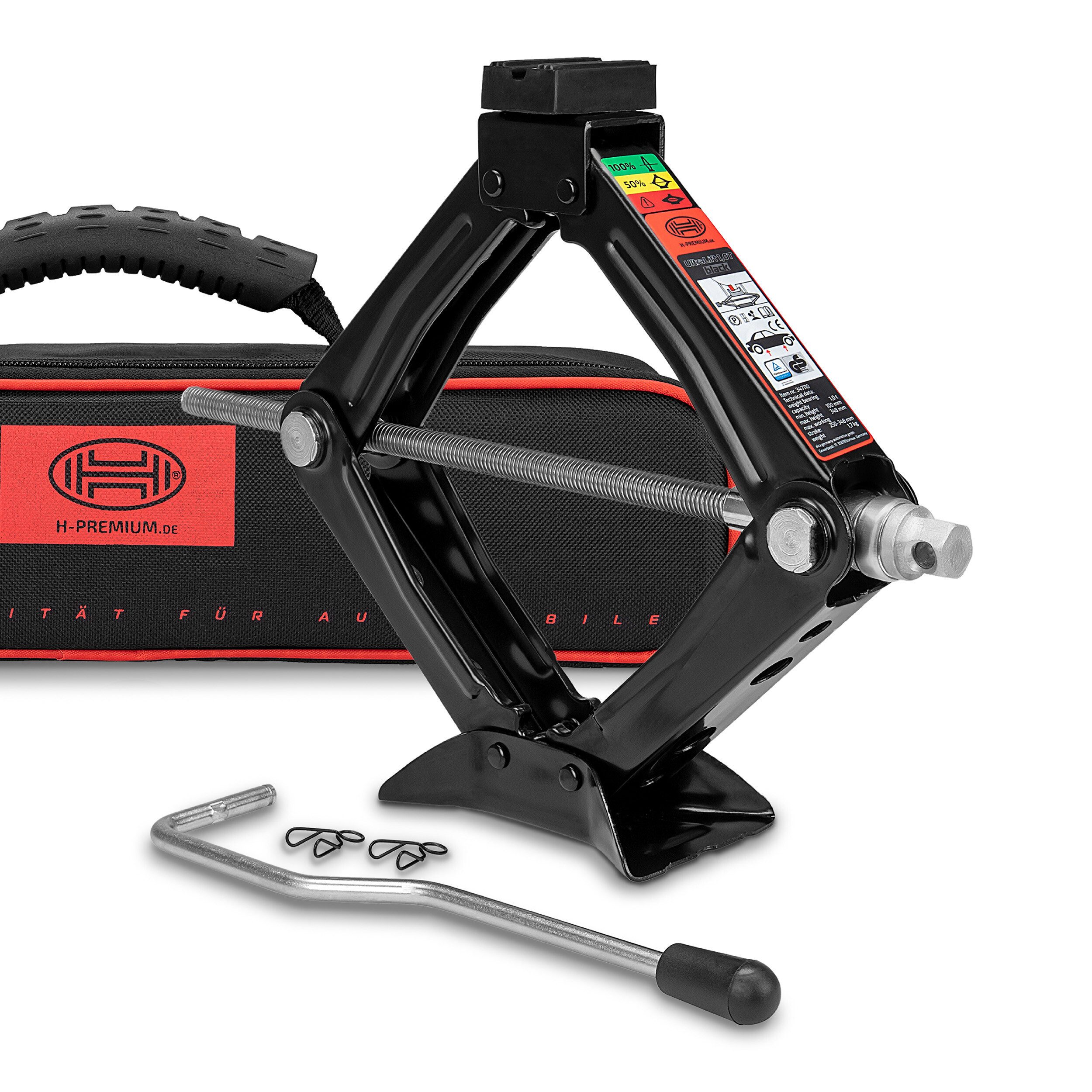 HEYNER Wagenheber Scherenwagenheber + Kurbel + Gummiauflage 1t Anhänger/PKW mit Tasche, max. Hubhöhe: 34.8 cm, 1-tlg.