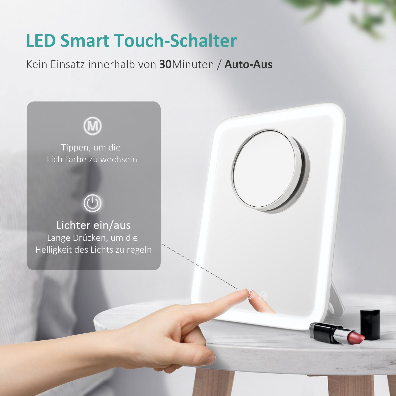 EMKE Kosmetikspiegel mit Beleuchtung und 3 fach Vergrößerung 3 Lichtfarben günstig online kaufen