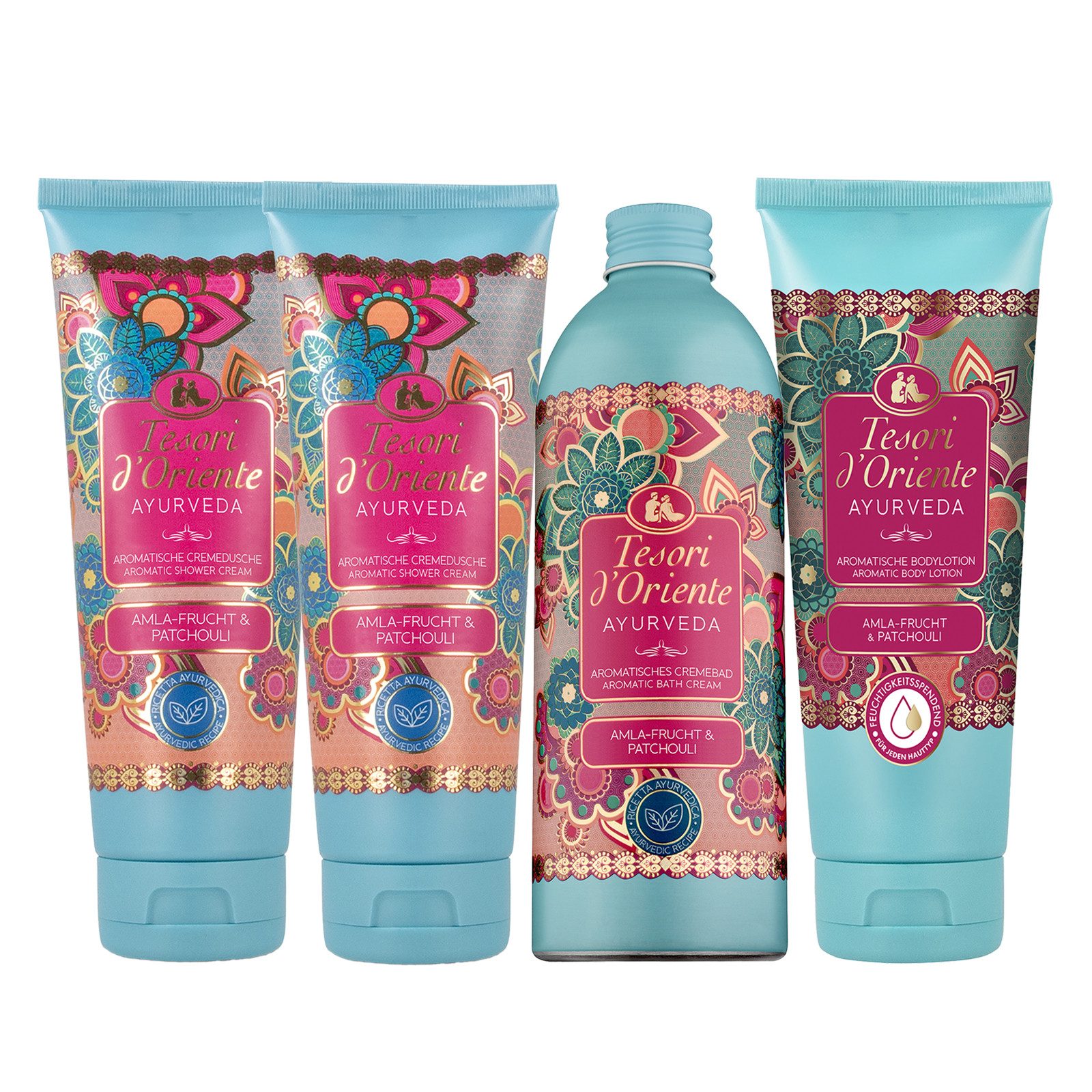 Tesori d´Oriente Pflege-Geschenkset Bade Ritual Ayurveda 1x Badezusatz 2x Duschbad 1x Bodylotion Set, 4-tlg.