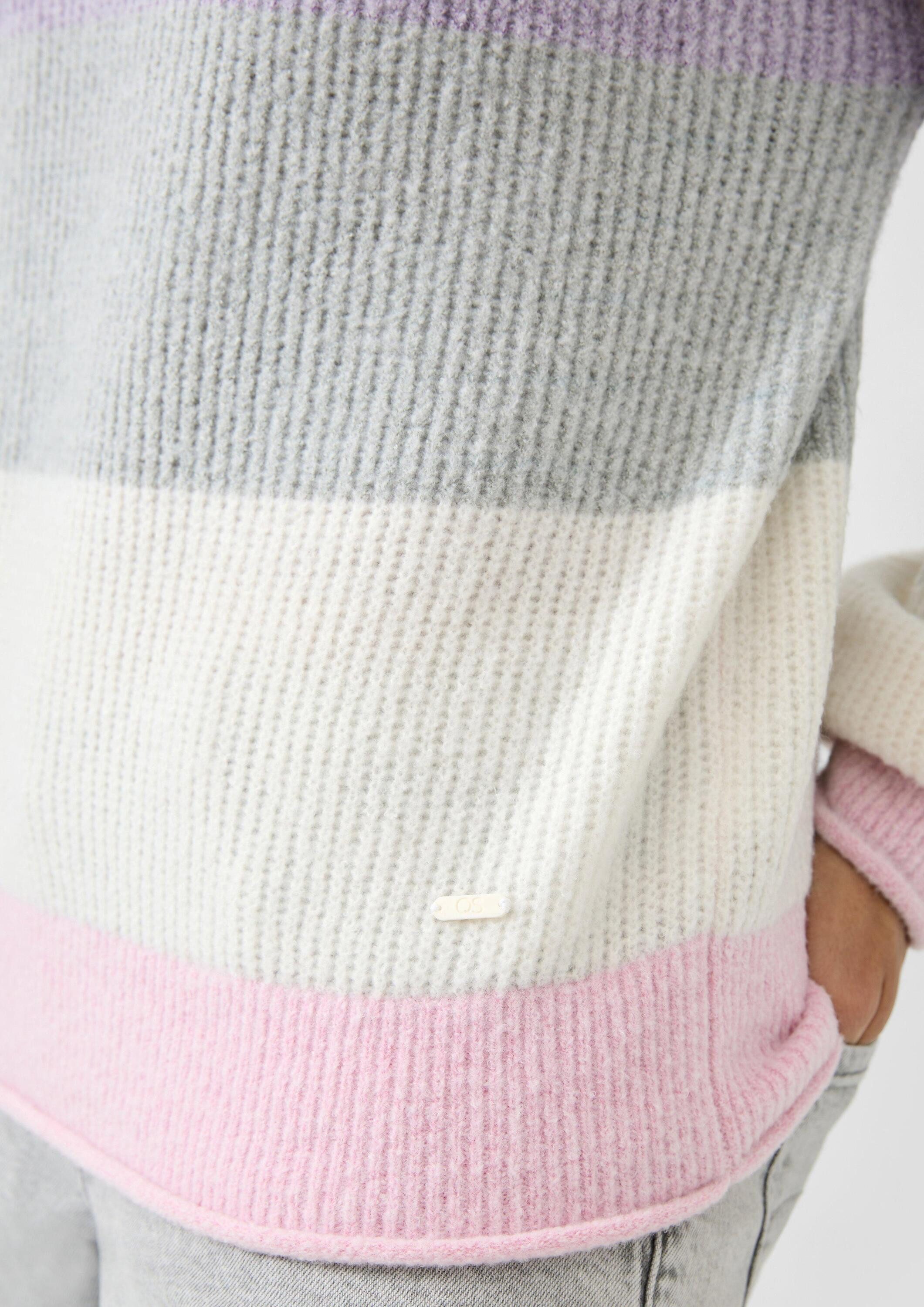 QS Longpullover Strickjacke Rollkragenpullover mit Streifen
