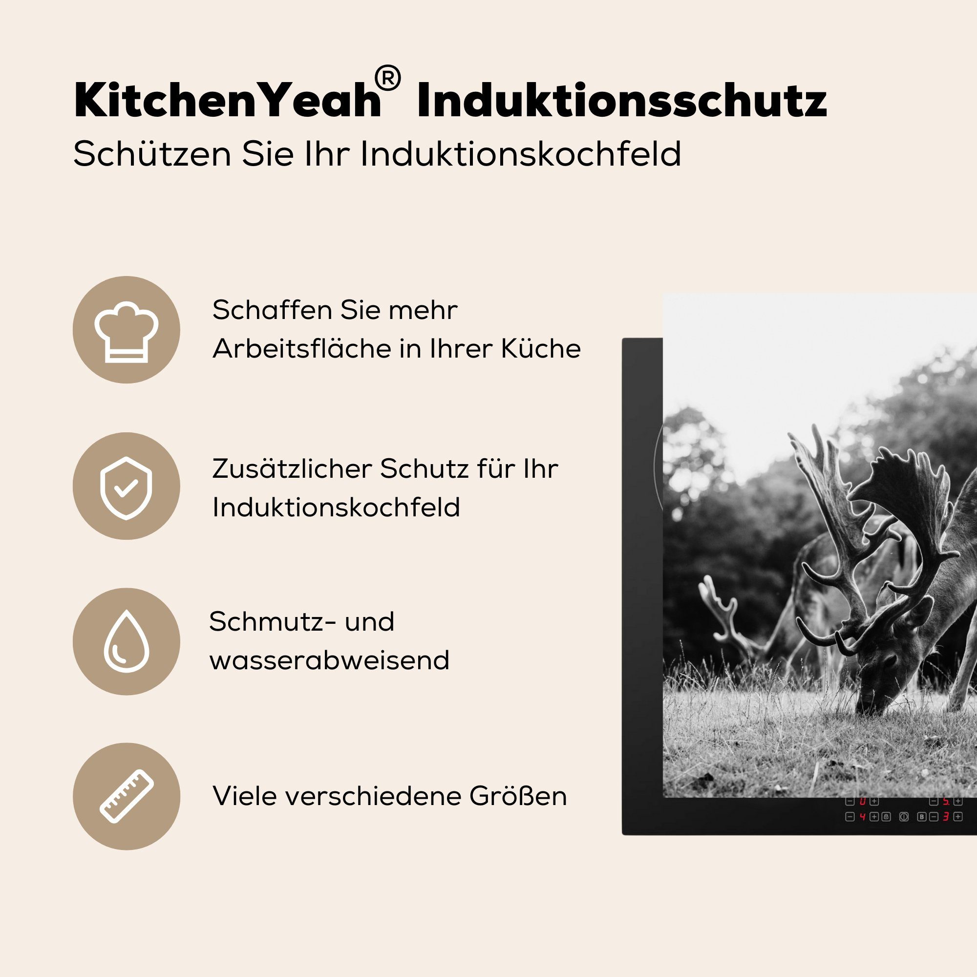 küche Vinyl, MuchoWow Arbeitsplatte für Herdblende-/Abdeckplatte tlg), - Ceranfeldabdeckung, - Dänemark cm, Schwarz Rotwild, 78x78 Weiß (1 -