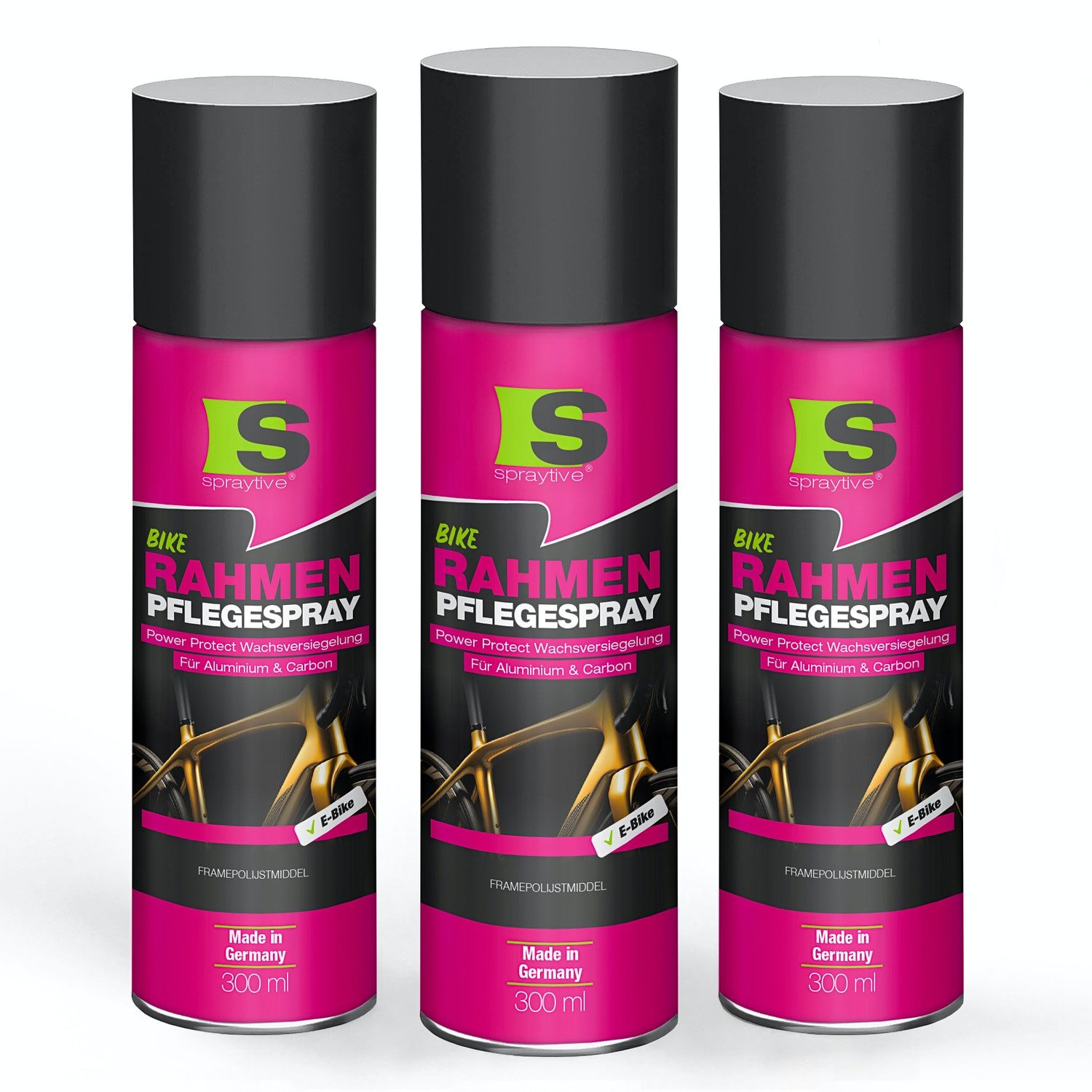 Spraytive 3x 300ml Rahmen-Pflegespray mit Wachsversiegelung für Fahrrad & E-Bike Lackreiniger (Made in Germany)
