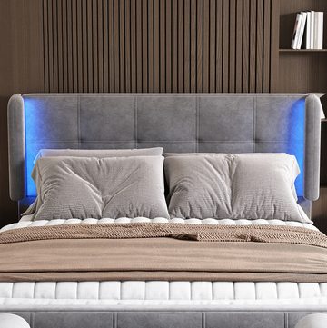 Flieks Schlafzimmer-Set, (3-St), LED Beleuchtung Polsterbett 140x200cm + Nachttisch + Betthocker, Samt