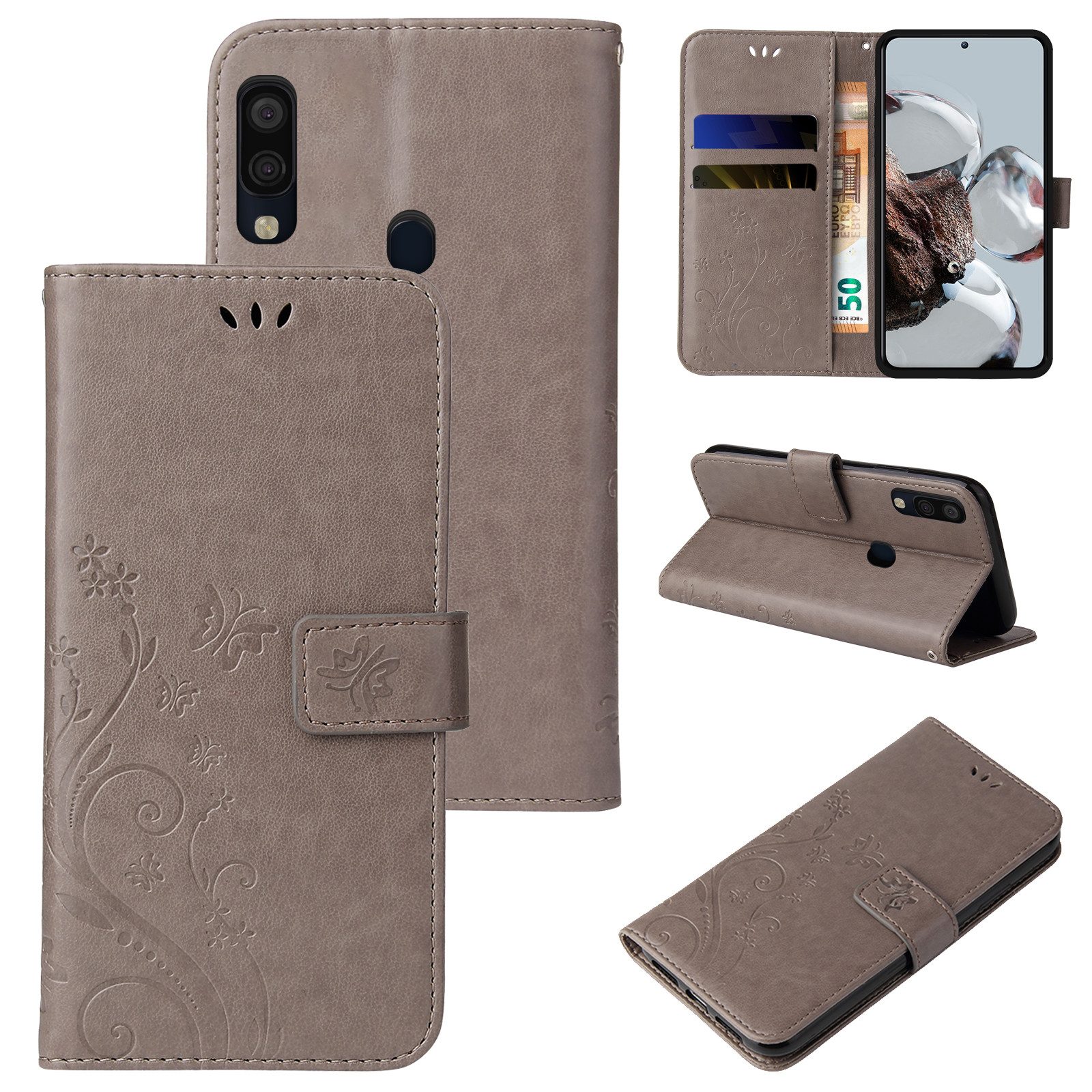 Tec-Expert Handyhülle Cover Tasche Hülle für Samsung Galaxy A40 5,9 Zoll, Klapphülle Case mit Kartenfach Fliphülle aufstellbar, Motiv Blumen