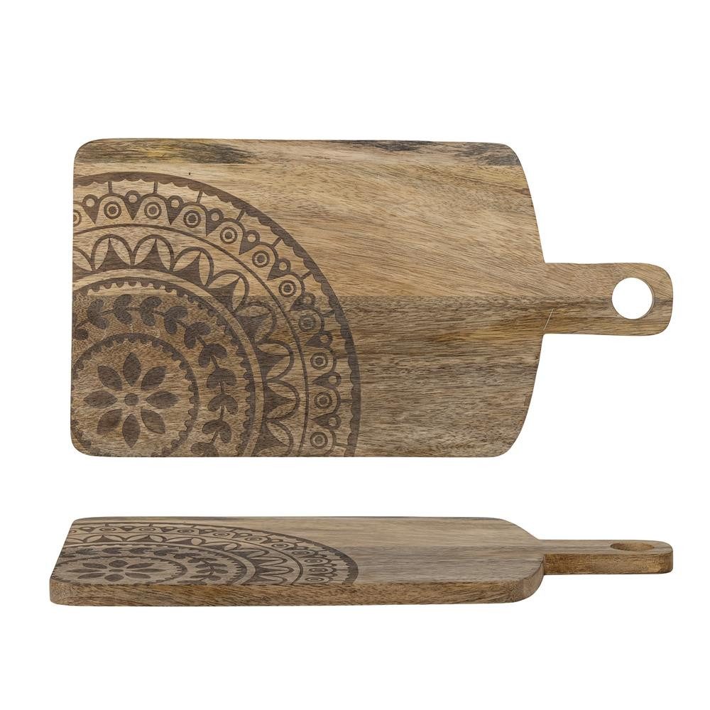 Bloomingville Schneidebrett Vanilla Servierbrett aus Mangoholz, Natur, Holz, Anrichtebrett, Holzplatte, Ornamentprägung, Küchenaccessoire Käsebrett