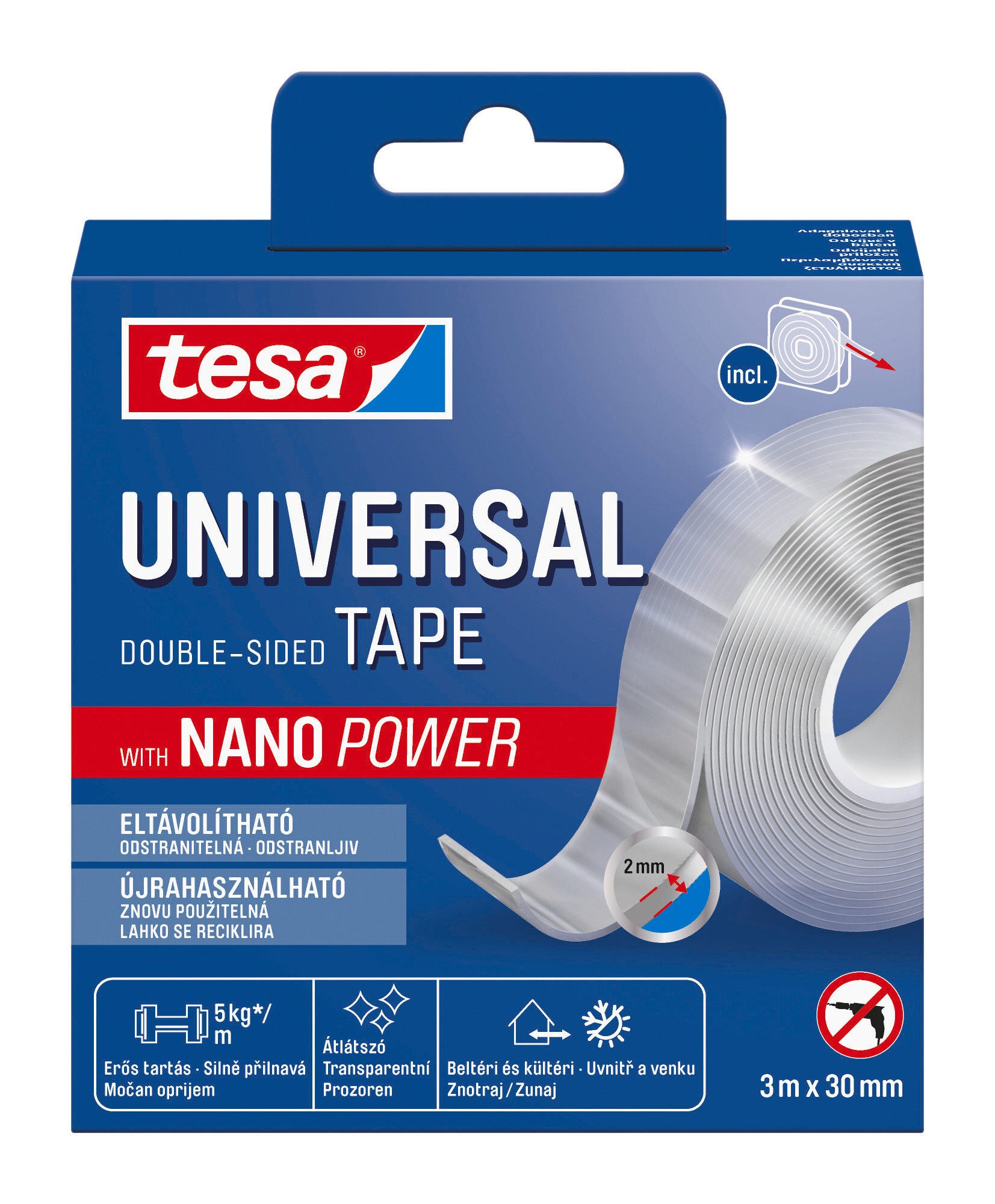 Doppelklebeband Universal Tape mit Nano Power, doppelseitig transparent, extra stark