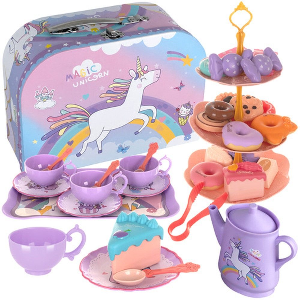 KRUZZEL Lernspielzeug Kinderteeservice Kaffeezubehör (Spar-Set, Geschenketui), Praktischer Koffer mit Griff & Metallverschluss