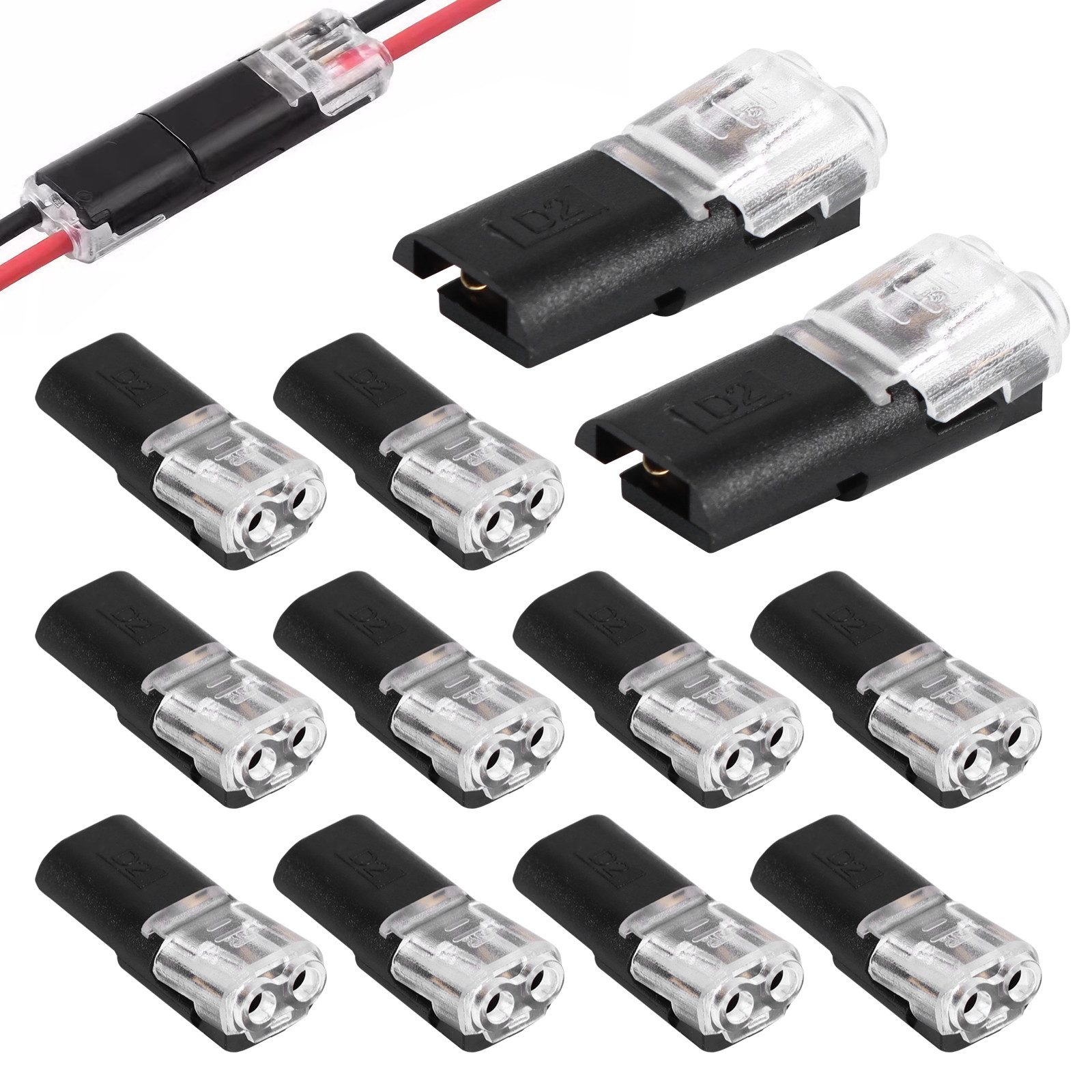 BlingBin Kabelverbinder-Sortiment 100 Stück 2‑polige Kabelsteckverbinder, wasserdicht hitzebeständig, 100er Set, 100-tlg., 100 Stück 2-Polig Kabel Steckverbinder Stecker, für 18‑24 AWG LED‑Streifen Verlängerungskabel