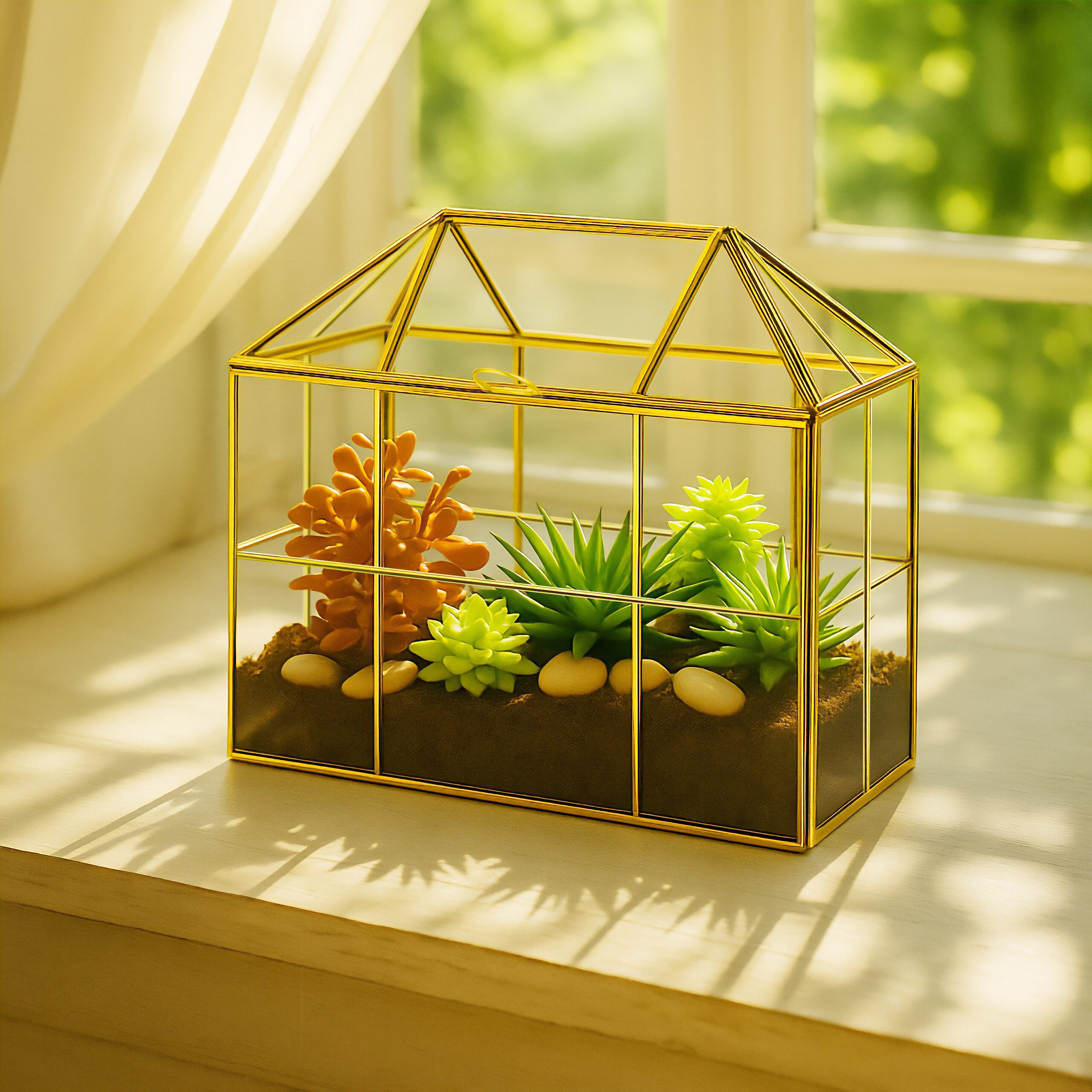 relaxdays Gewächshaus Großes Pflanzenterrarium Glas Hausform, gold günstig online kaufen