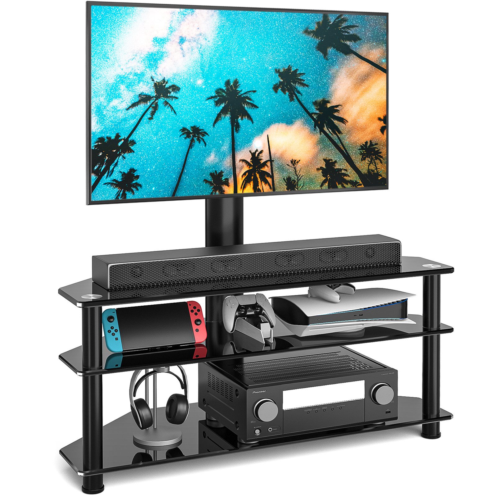 Rfiver TV-Ständer Glas TV Ständer / Fernsehtisch für 32-70 Zoll Fernseher, Max. 40KG, (bis 70 Zoll, 1-tlg., 3 Regale aus gehärtetem Glas, VESA 600x400mm)
