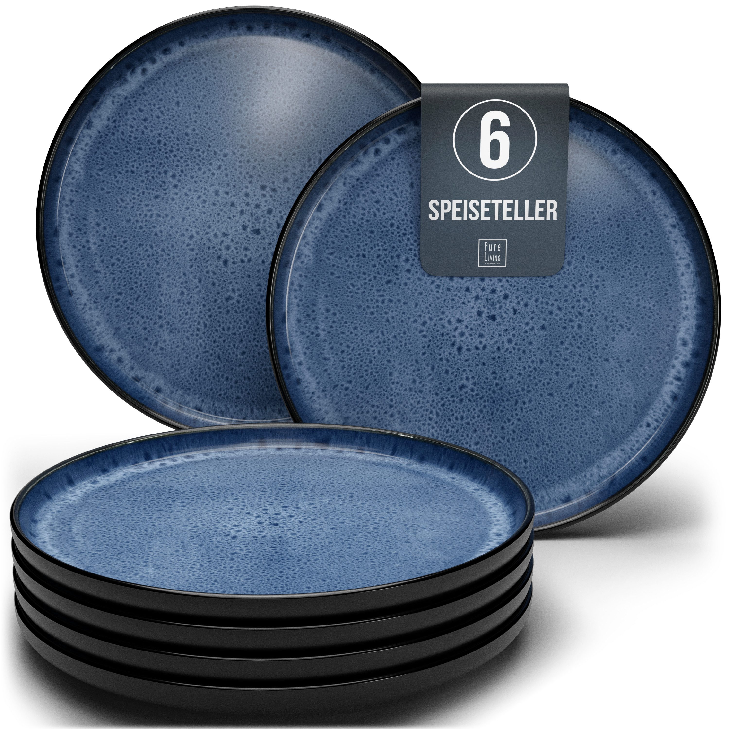 PURE LIVING INTERIOR DESIGN Geschirr-Set Ibiza Speisseteller, Dinnerteller, 6er-Set, 26 cm, Tiefblau (6-tlg), 6 Personen, Steingut