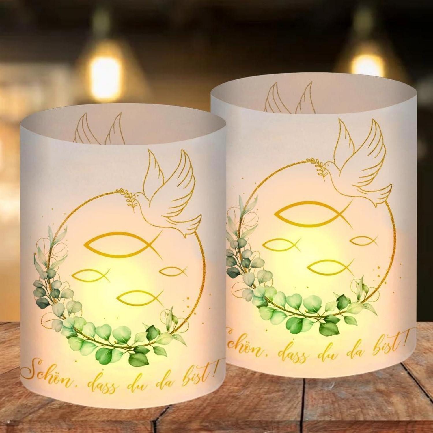 LuxusKollektion Windlicht Windlicht 12 Stück Tischdeko Kommunion Firmung Taufe Fisch Gold