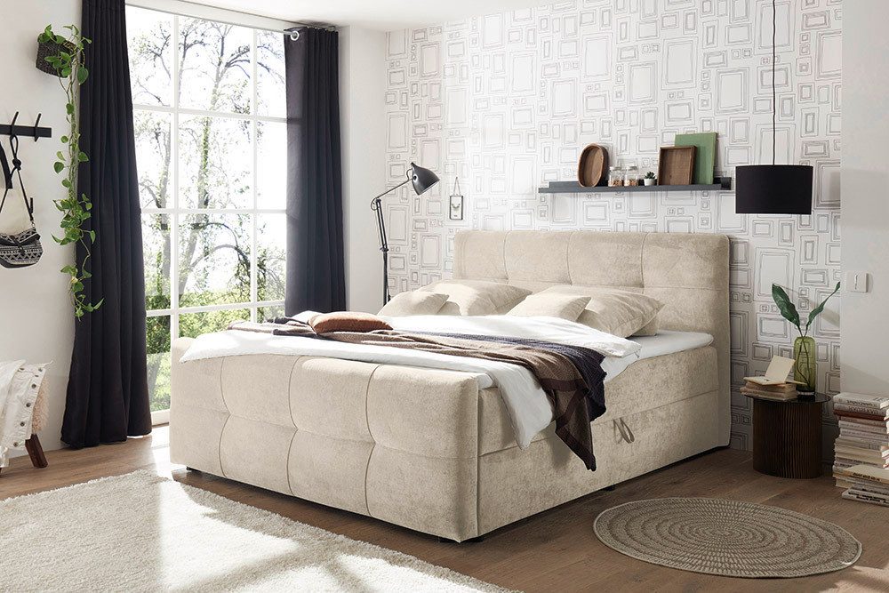 riess-ambiente Boxspringbett TOULOUSE 160x200cm beige – inkl. Matratze, Topper & Bettkasten (Einzelartikel, 1-St), Microfaser-Bezug, Stauraum, 9-Zonen-Tonnentaschenfederkern-Matratzen