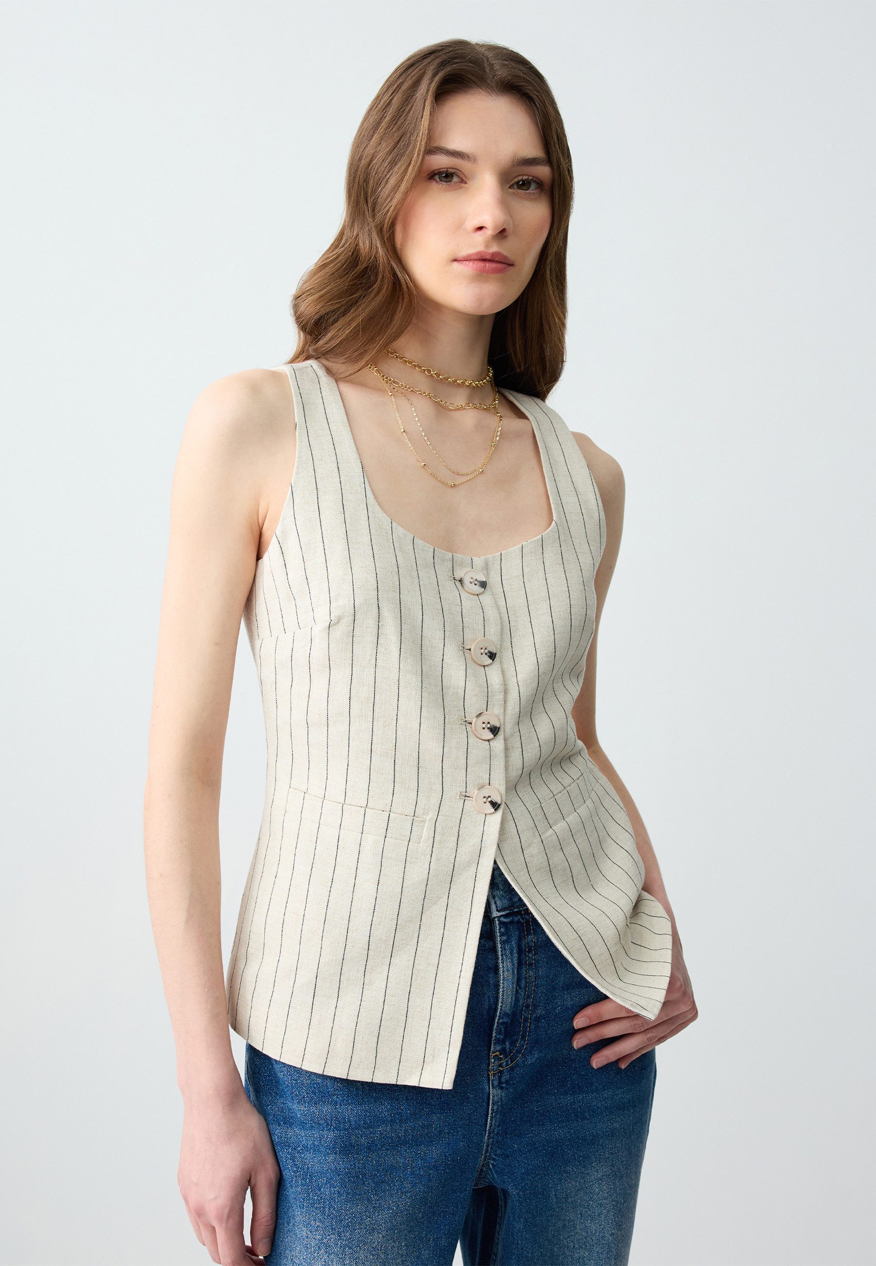 Cardigan Slim Fit Weste İn Steinoptik Mit Webmuster
