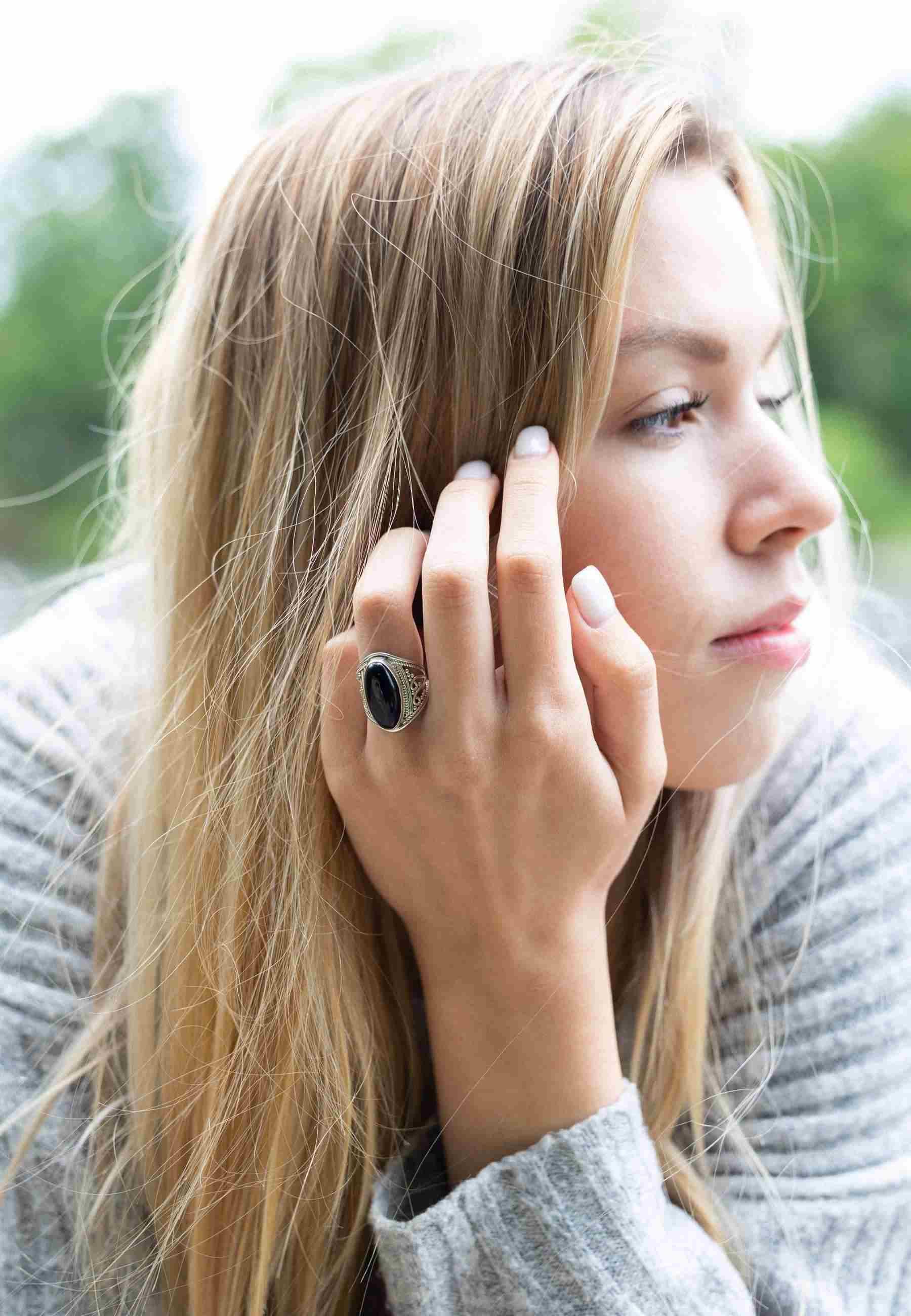 mantraroma Silberring DAHAB oval groß aus 925 Silber mit Onyx (Ring mit Sch günstig online kaufen