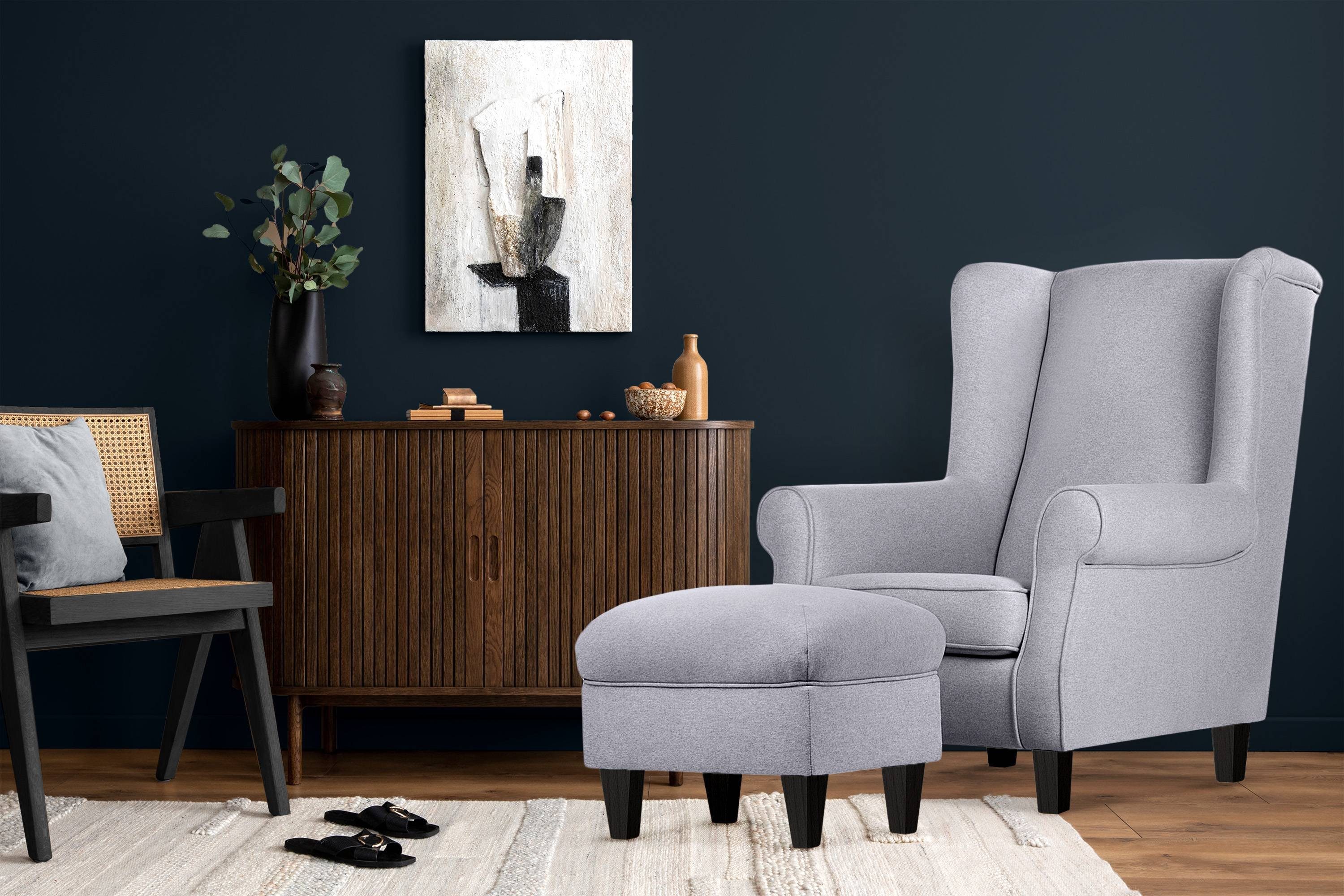 KONSIMO® Ohrensessel MILES Einzelsessel mit Sitzhocker, günstig online kaufen