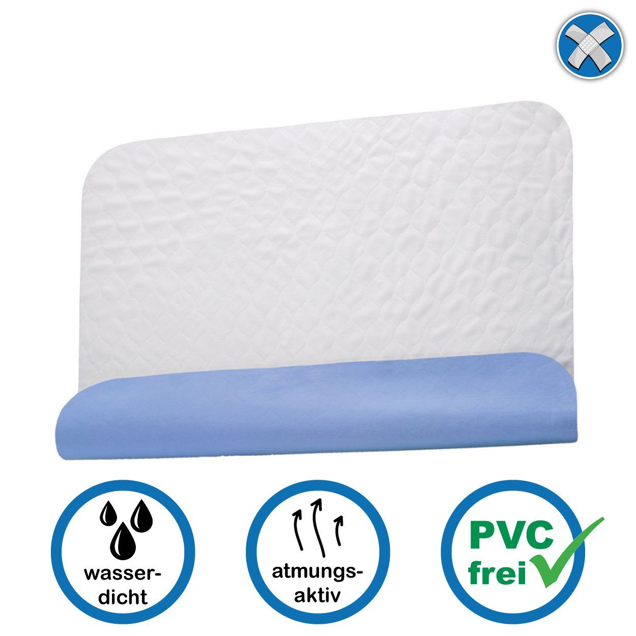 Inkontinenzauflage PFLEGE POINT® Inkontinenz-Mehrwegunterlage kochfest blau-weiß 75x85 cm PFLEGE POINT