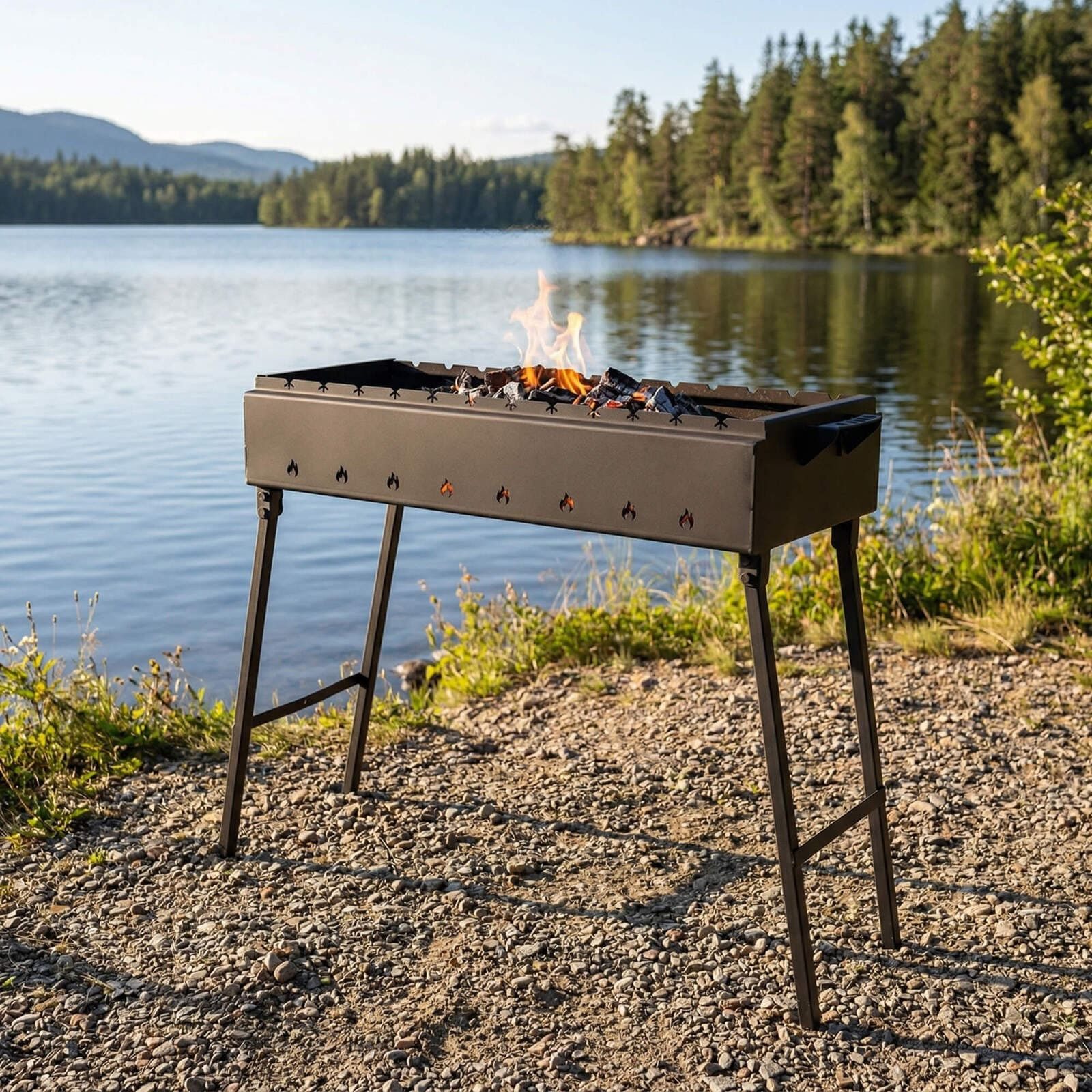 BIG-PAN Feuerkorb Klappbar Mangal für 11 Spieße 70cm Holzkohlegrill