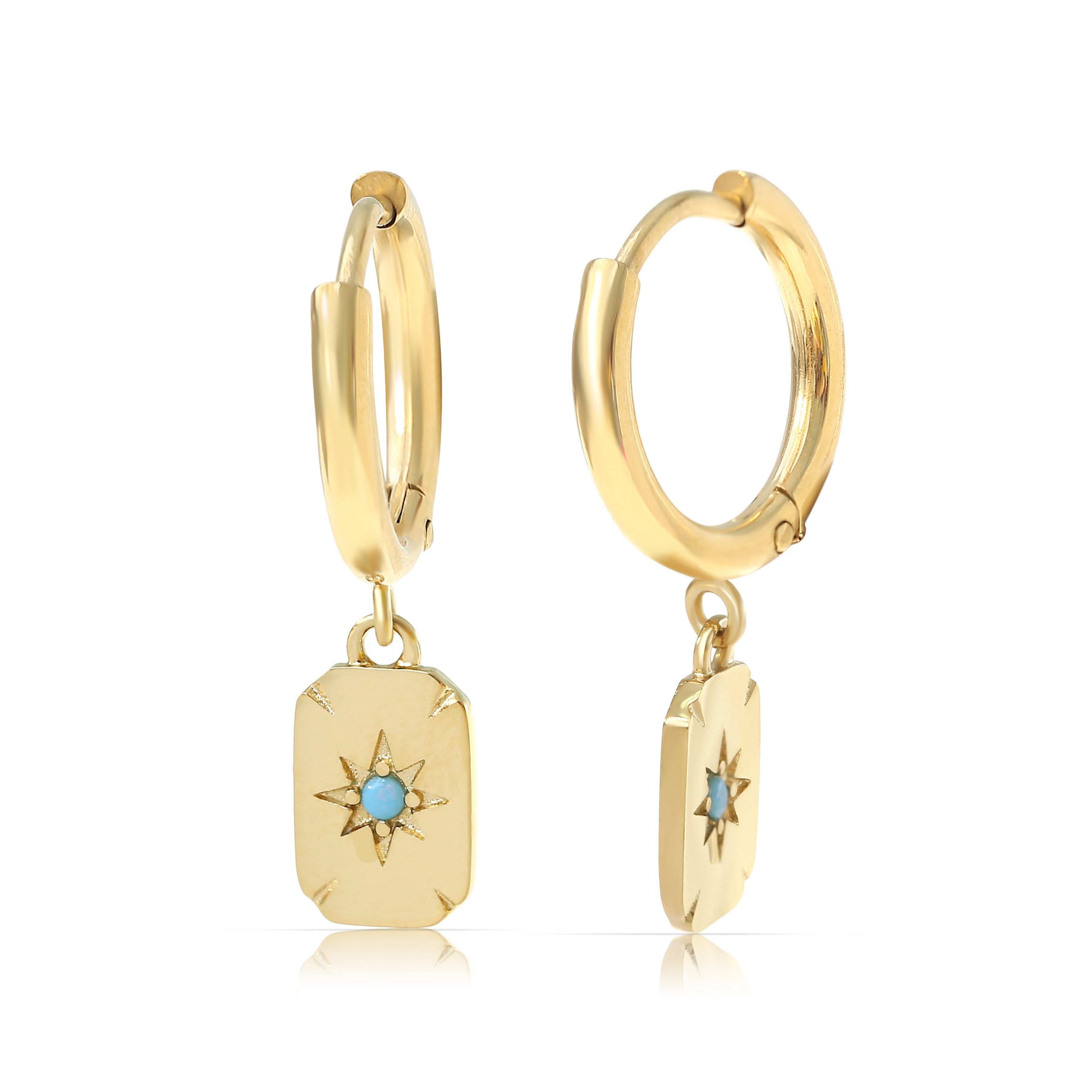 Made by Nami Paar Ohrhänger Ohrringe Damen Stern Türkisstein Edelstahl goldfarben Boho, aus Edelstahl – mit Sternmotiv – mit Türkisstein – Boho-Stil