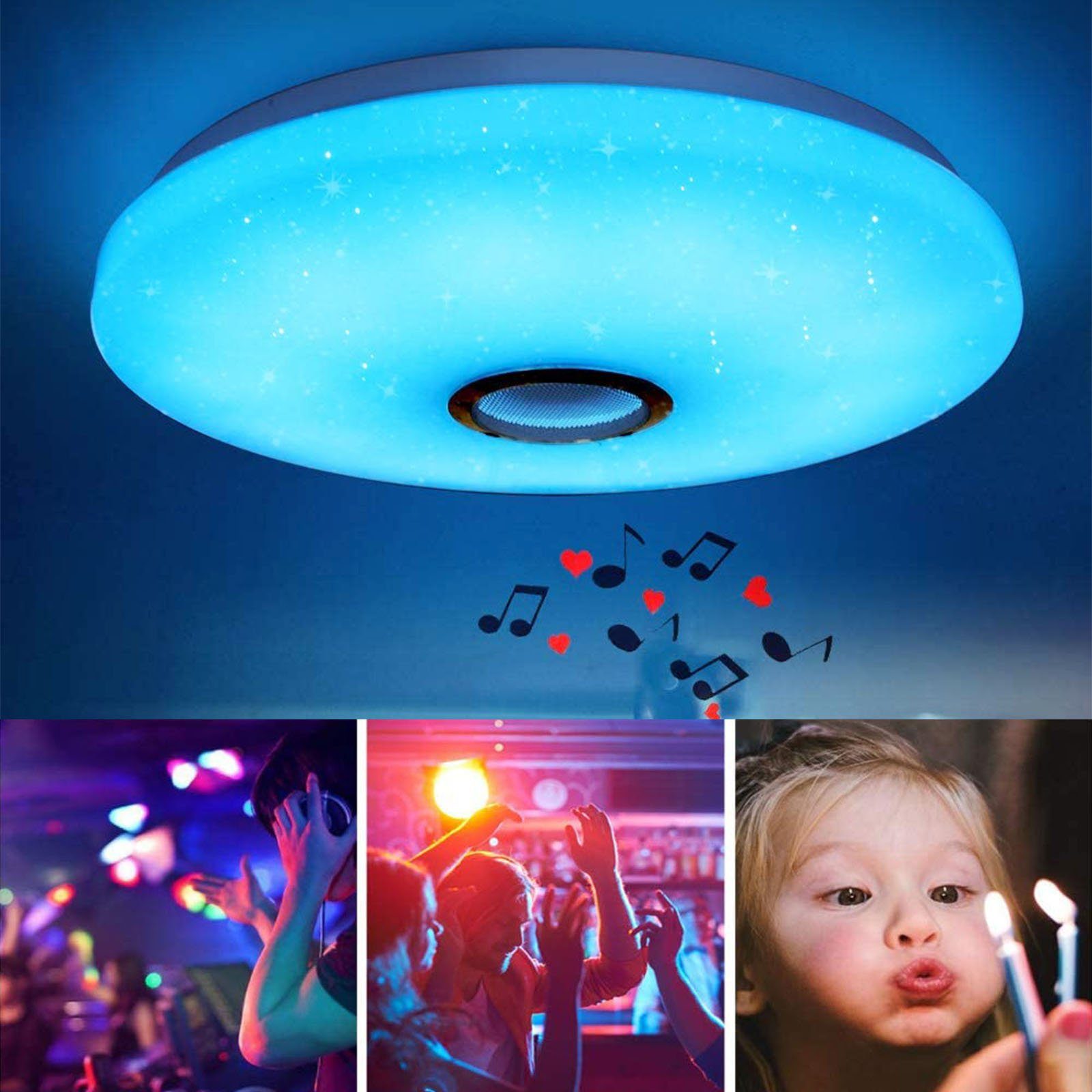 oyajia Deckenleuchte Dimmbar RGB 5cm LED Wohnzimmer - 30cm Farbwechsel integriert, Bluetooth 38W /APP-Steuerung, RGB LED Schlafzimmer mit fest mit Fernbedienung 38W/60W x (3000~6500K), Lautsprecher, Deckenlampe Dimmbar, Lampe