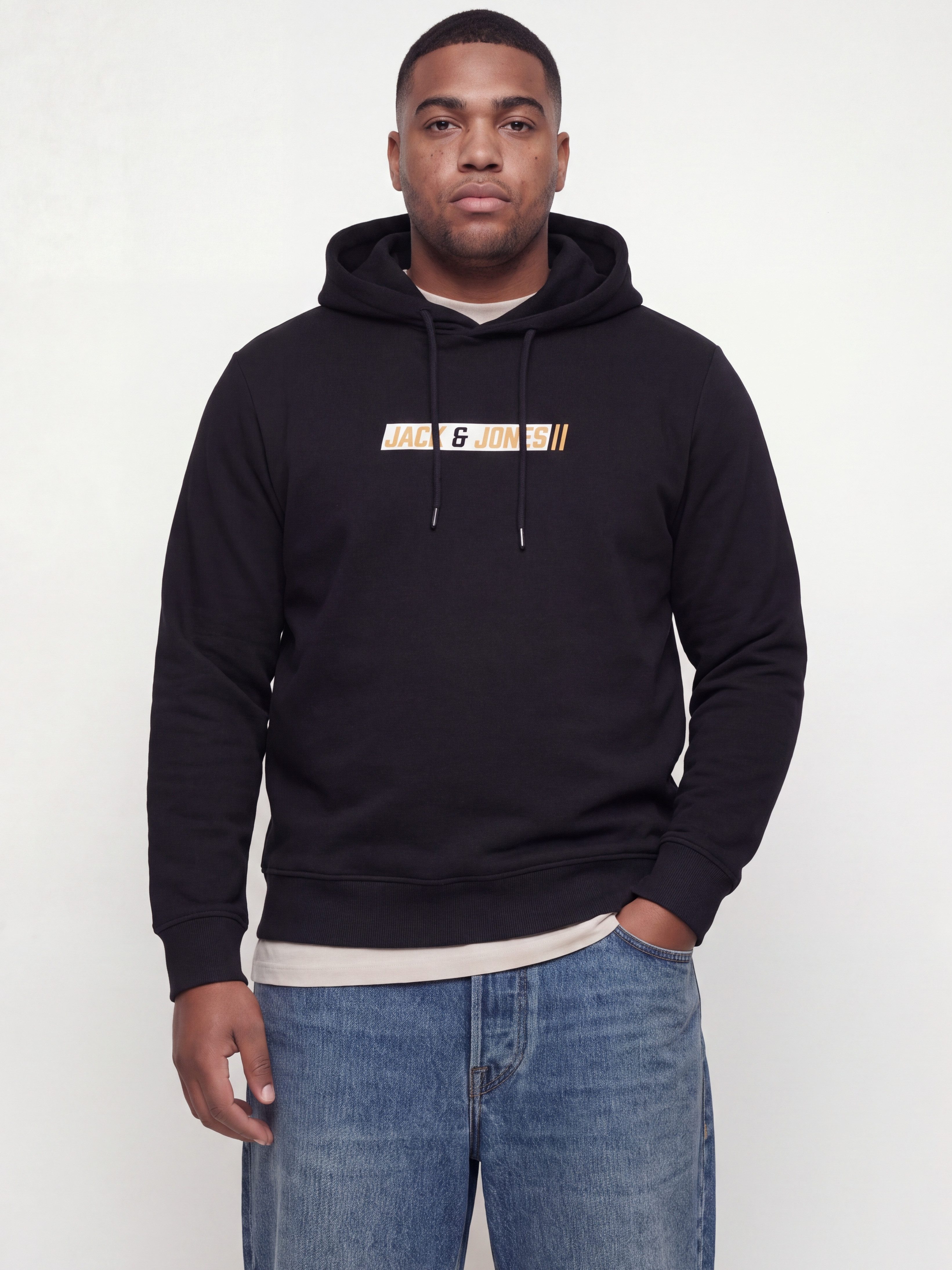 Jack & Jones PlusSize Kapuzensweatshirt JJMUNK SWEAT HOOD PLS Materialmix, normal geschnitten