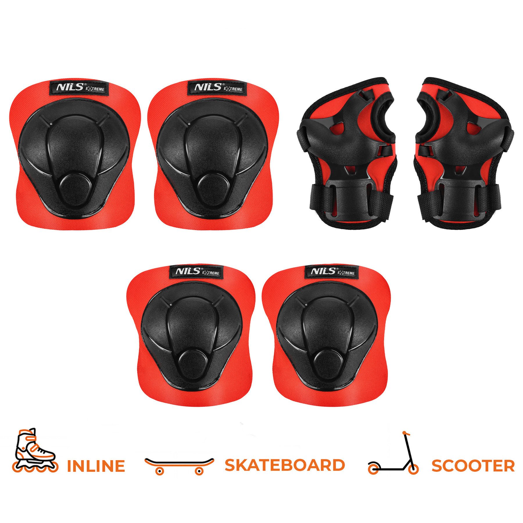 NILS EXTREME Protektoren-Set Schoner Set Inlineskates Skateboard Protektoren Schützer rot (6-tlg), Bequemer Sitz dank Klettverschluss und Gummiband – Bild 4 von 4