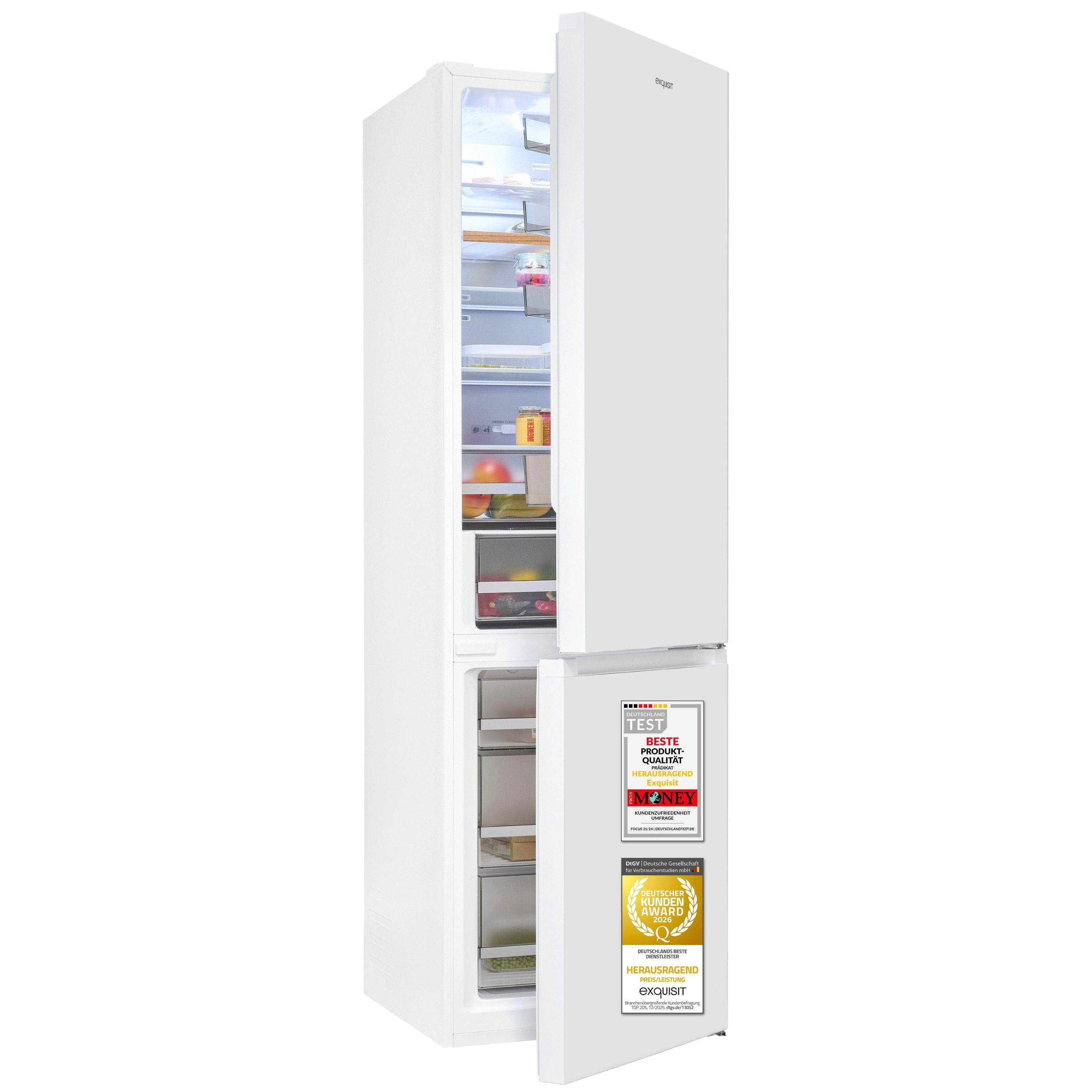 exquisit Kühl-/Gefrierkombination KGC5380-115-NF-040A, 200.5 cm hoch, 59,5 cm breit, 378 l Nutzinhalt gesamt, 4 Sternefach, Energieklasse A