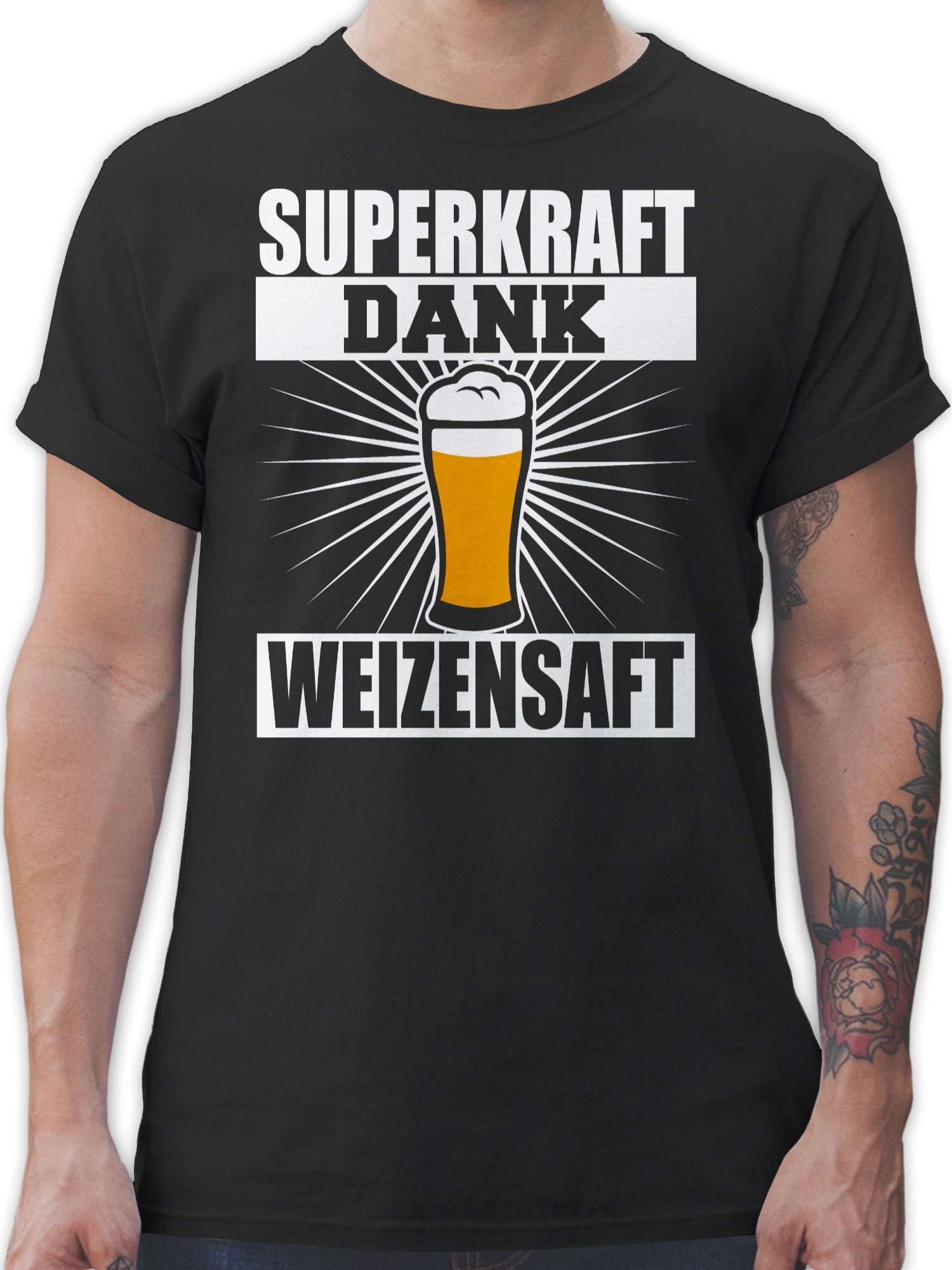 Weizensaft T-Shirt mit Spruch dank - 1 Sprüche Shirtracer Superkraft Schwarz Statement weiß