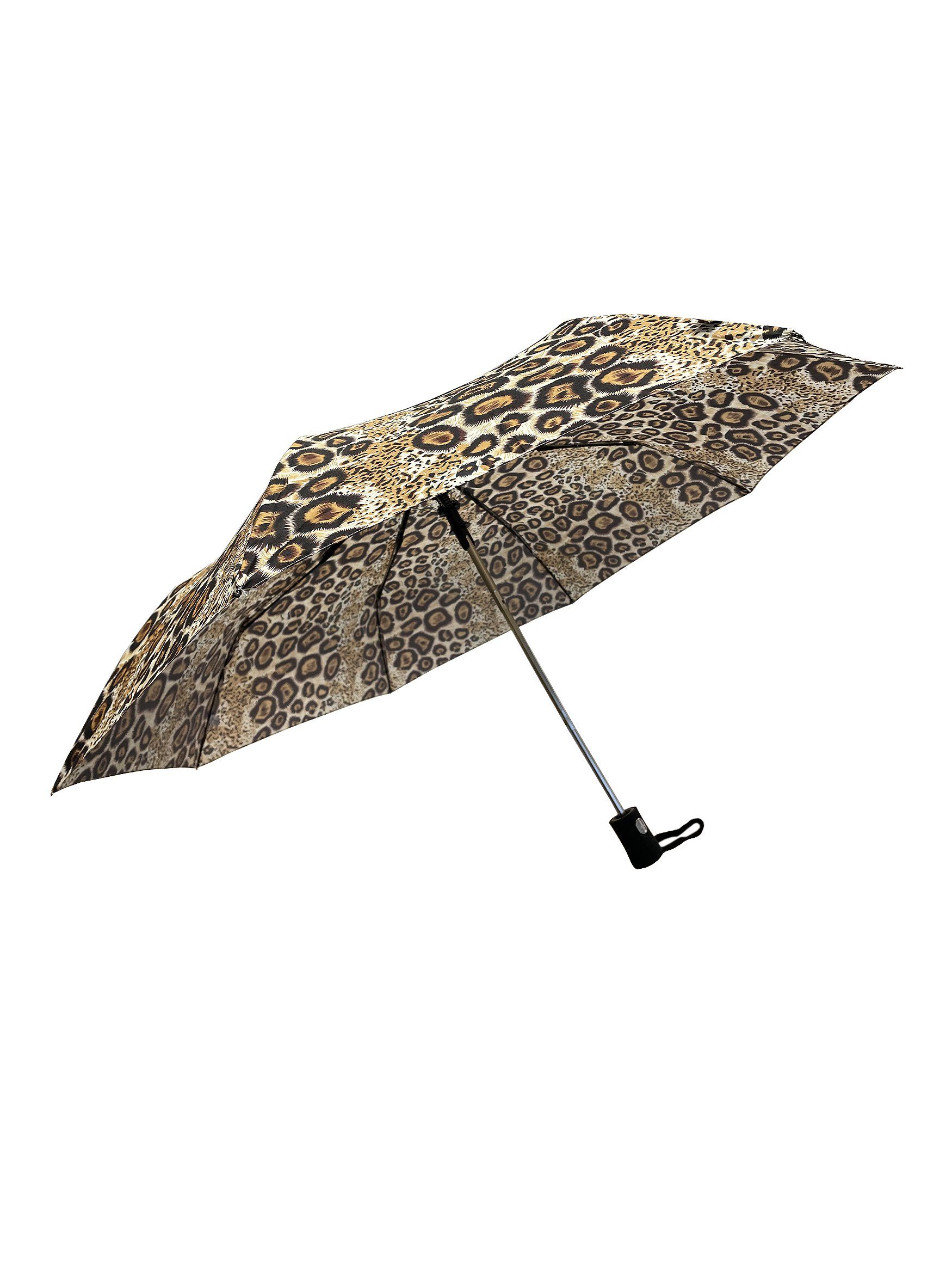 Taschenregenschirm Muster Taschenschirm, in Braun Leopard ANELY 6747 Kleiner Regenschirm Automatik