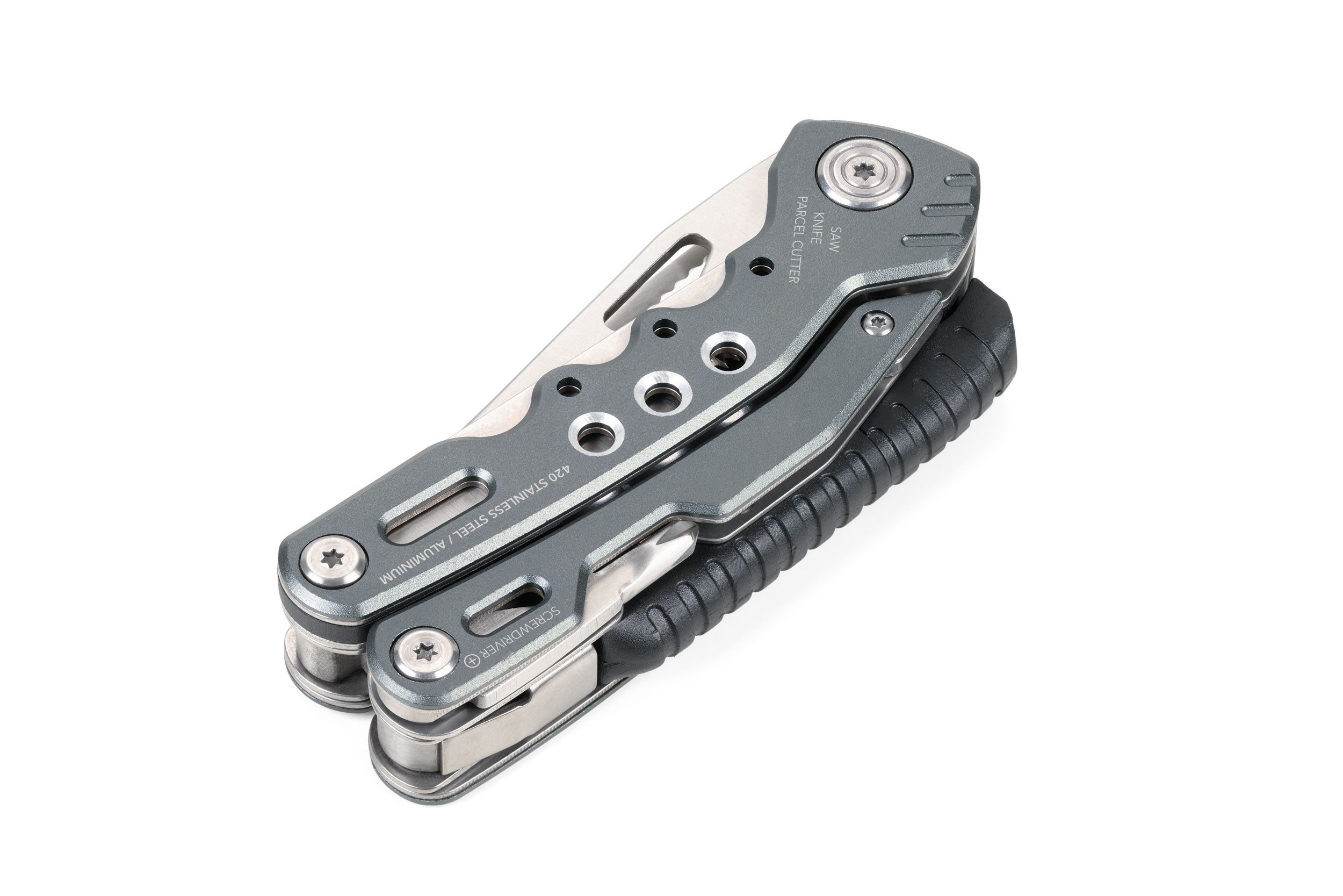 TROIKA Multitool Multifunktionswerkzeuge aus Edelstahl, verschiedene Anwendungsgebiete, mit Karabiner, Zange, Messer & Schraubendreher, 15 Funktionen, Outdoor