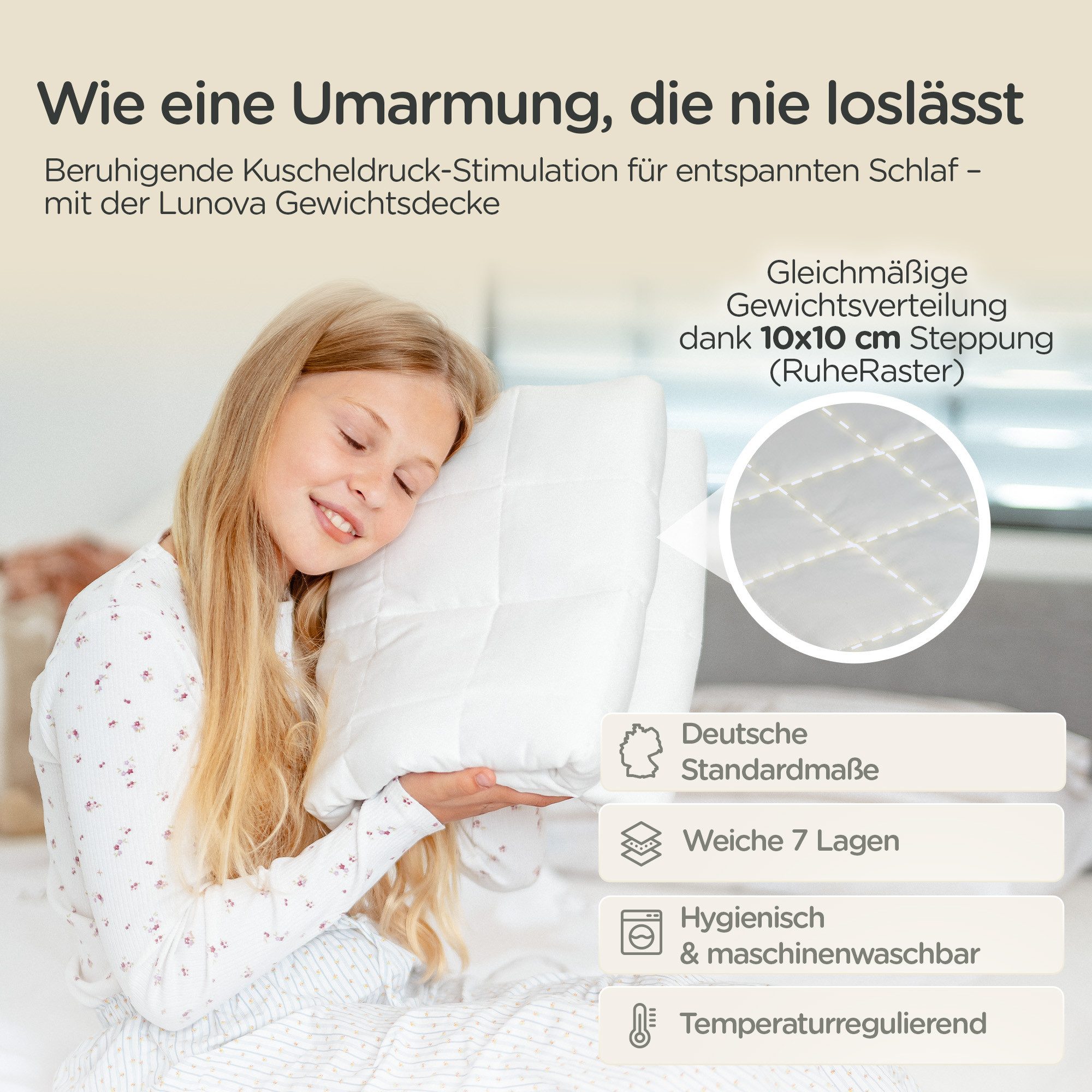 Lunova Gewichtsdecke für Kinder, Füllung: hypoallergene Glasperlen, Therapi günstig online kaufen