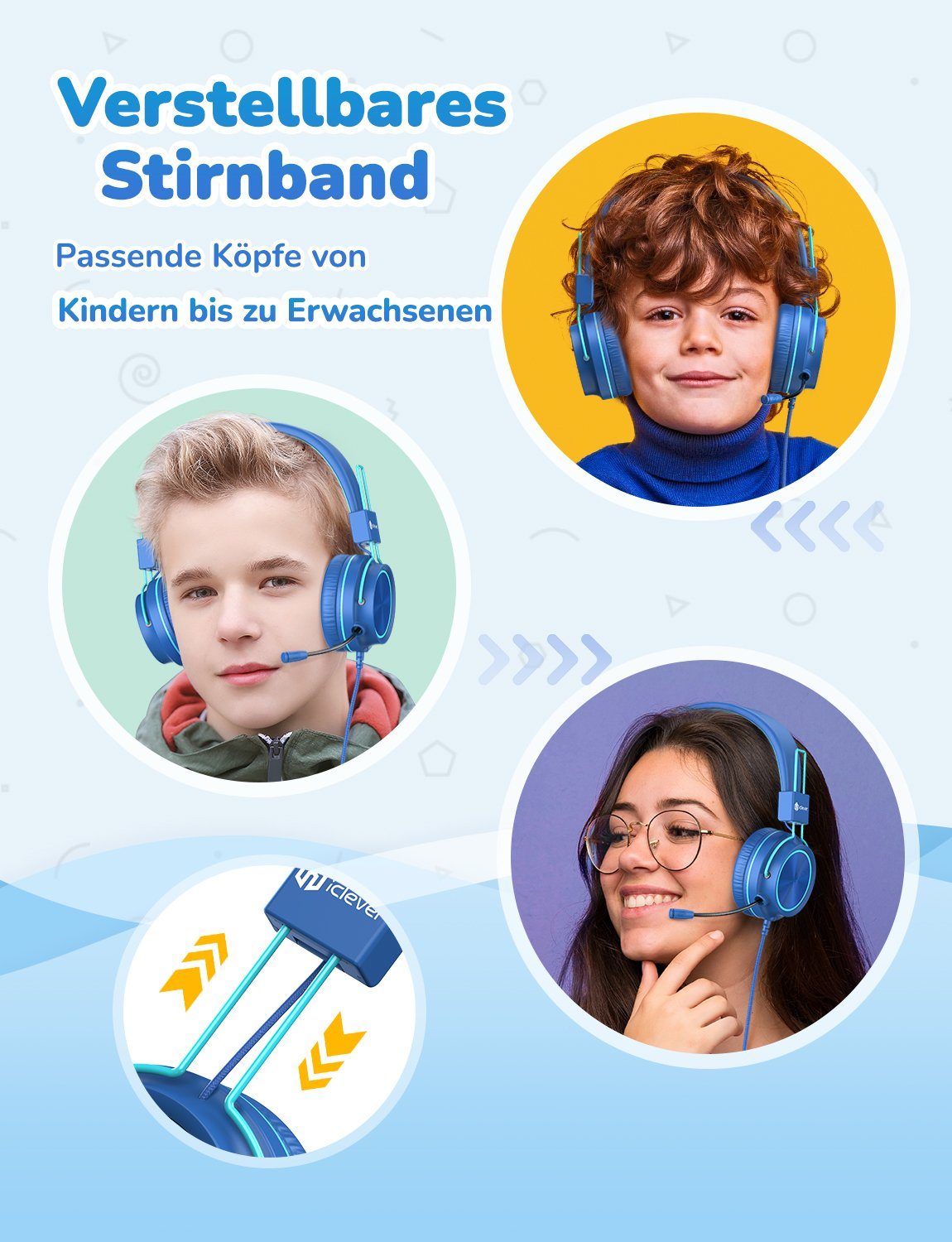 On-Ear-Kopfhörer Kopfhörer mit Mikrofon, Verdrahtet) iclever (Mit 95dB 360° Bluetooth Drehbar Kinder Limit IC-HS21 Volume