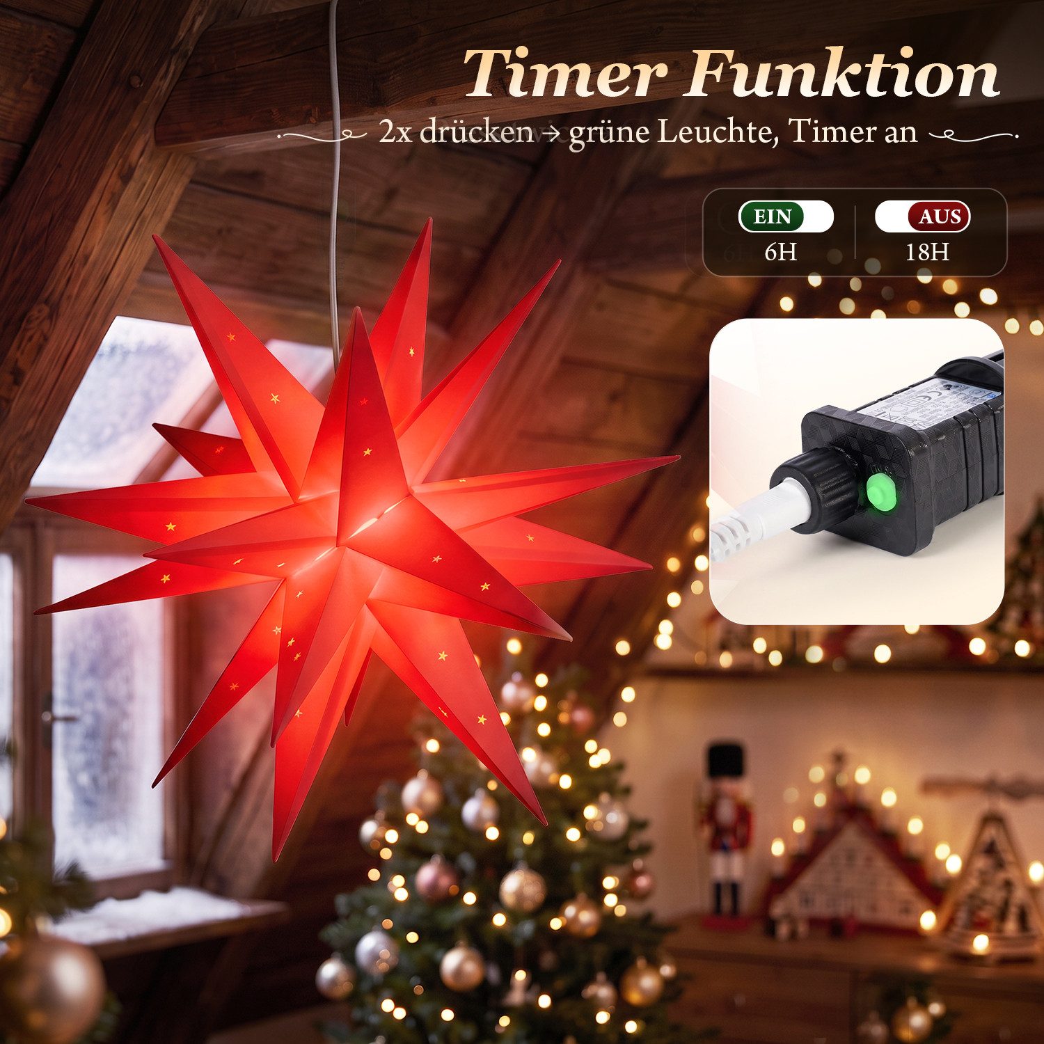 Salcar LED Dekolicht 45/60/75cm 3D Stern Beleuchtet LED Stern Weihnachtsdekoration Fenster – Bild 2 von 5