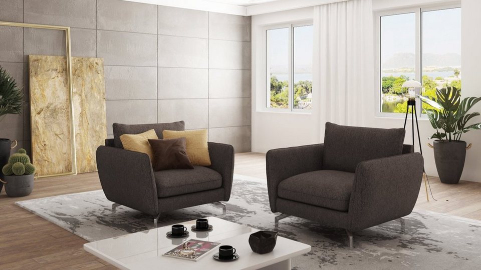 S-Style Möbel Sessel Benita mit Silber Metall Füßen, mit Wellenfederung