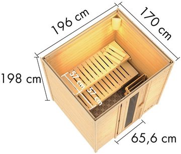 Karibu Sauna "Collin" naturbelassen mit Ofen 3,6 kW Bio ext. Strg., BxTxH: 196 x 170 x 208 cm, 38 mm, aus hochwertiger nordischer Fichte