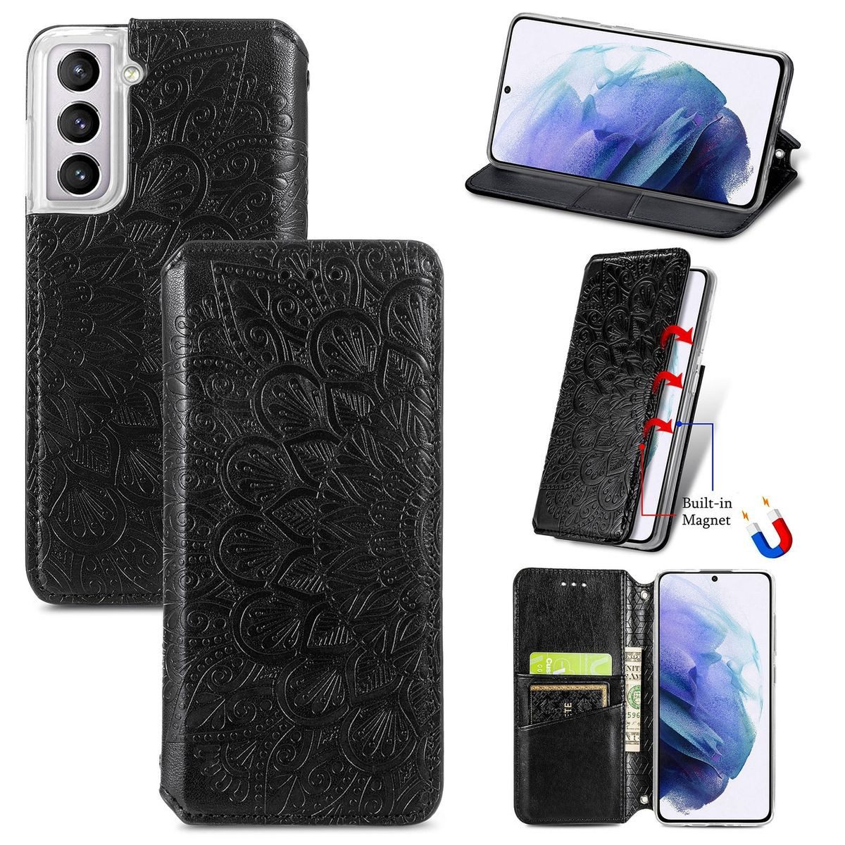 König Design Handyhülle Samsung Galaxy S21, Schutzhülle Schutztasche Case Cover Etuis Wallet Klapptasche Bookstyle