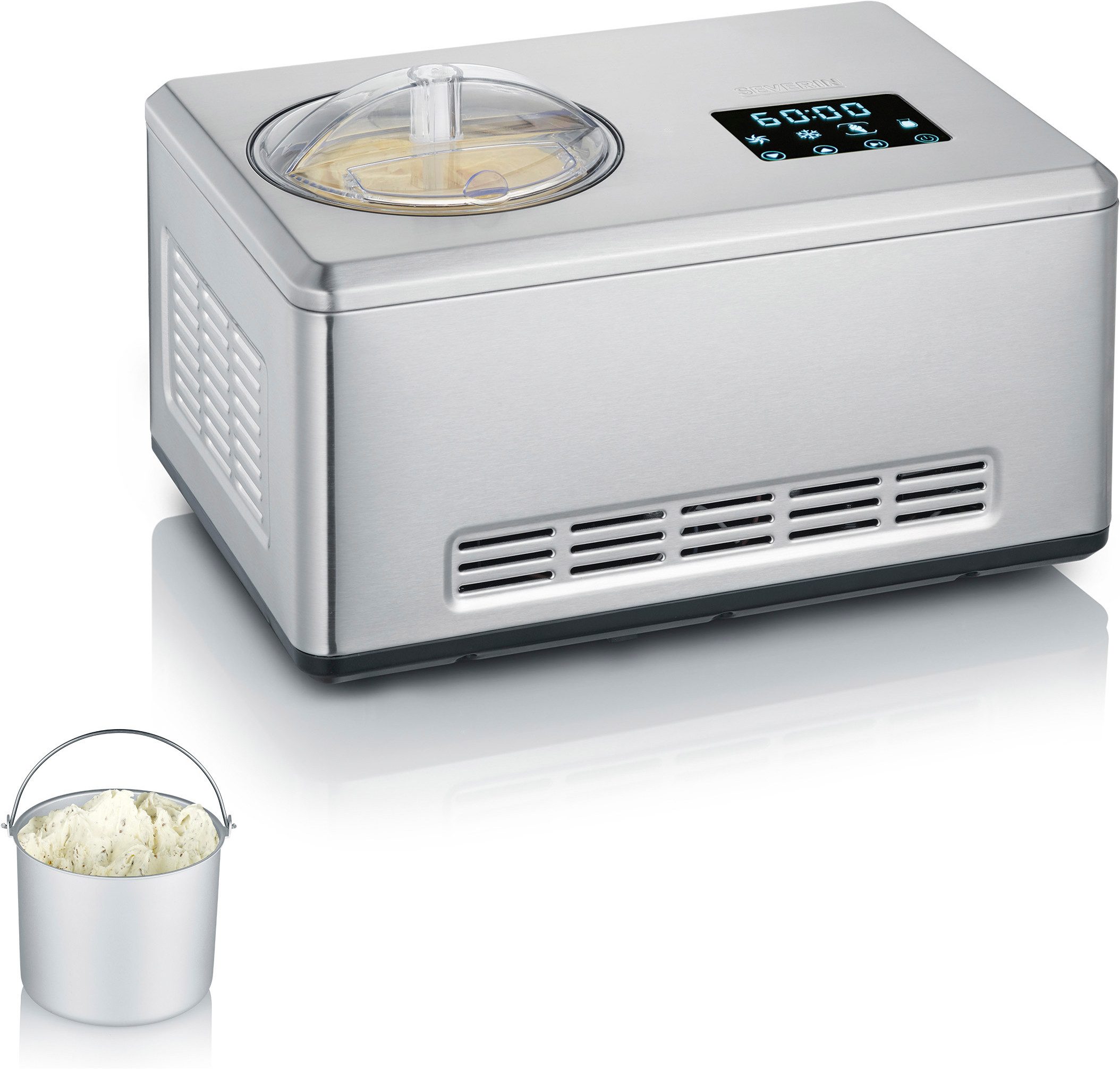 Severin Eismaschine EZ 7405, 2 l, 180 W, 2l Kapazität, Aktivkühlung durch Kompressor, schnelle Zubereitung