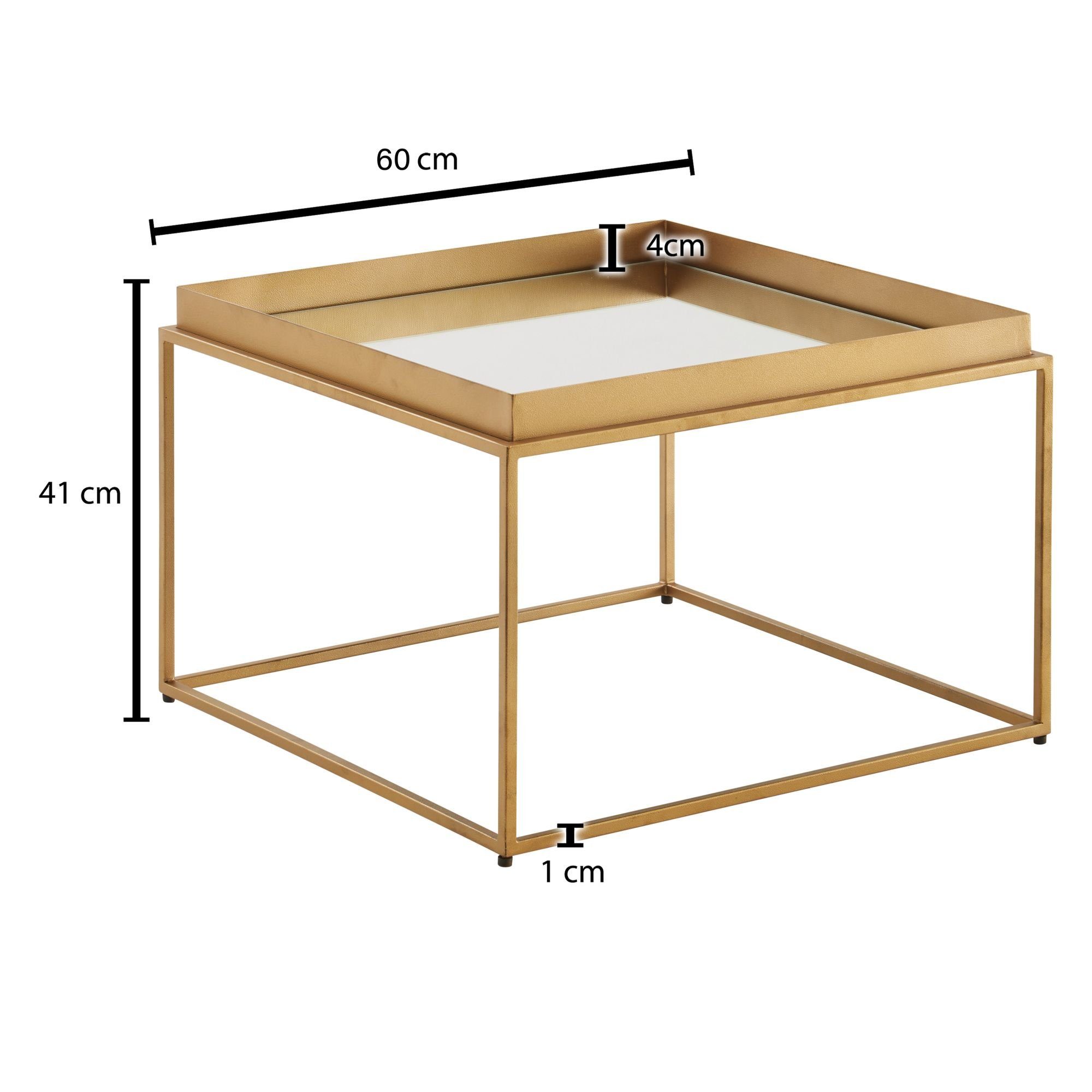 Couchtisch Wohnzimmertisch Glas FINEBUY Verspiegelt, (60x60x41 Beistelltisch Metall), Quadratisch FB82282 Sofatisch Modern Gold,