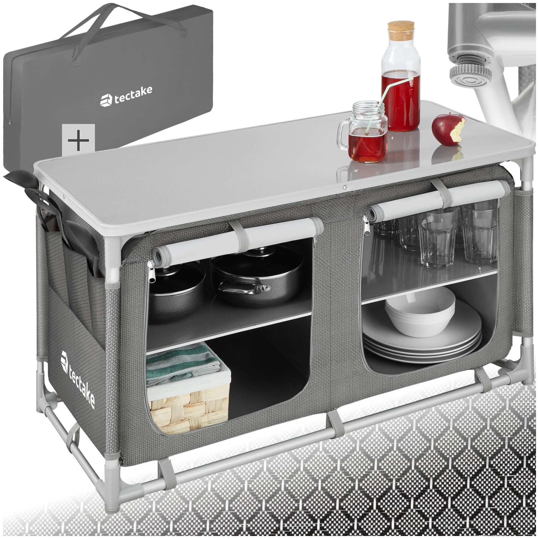 tectake Campingtisch Campingschrank Komfort mit 4 Fächern (1-St., 1 tlg), S günstig online kaufen