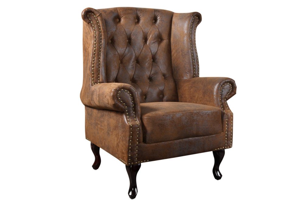 riess-ambiente Sessel CHESTERFIELD 85cm antik braun, Wohnzimmer · Microfaser · Nosagfederung