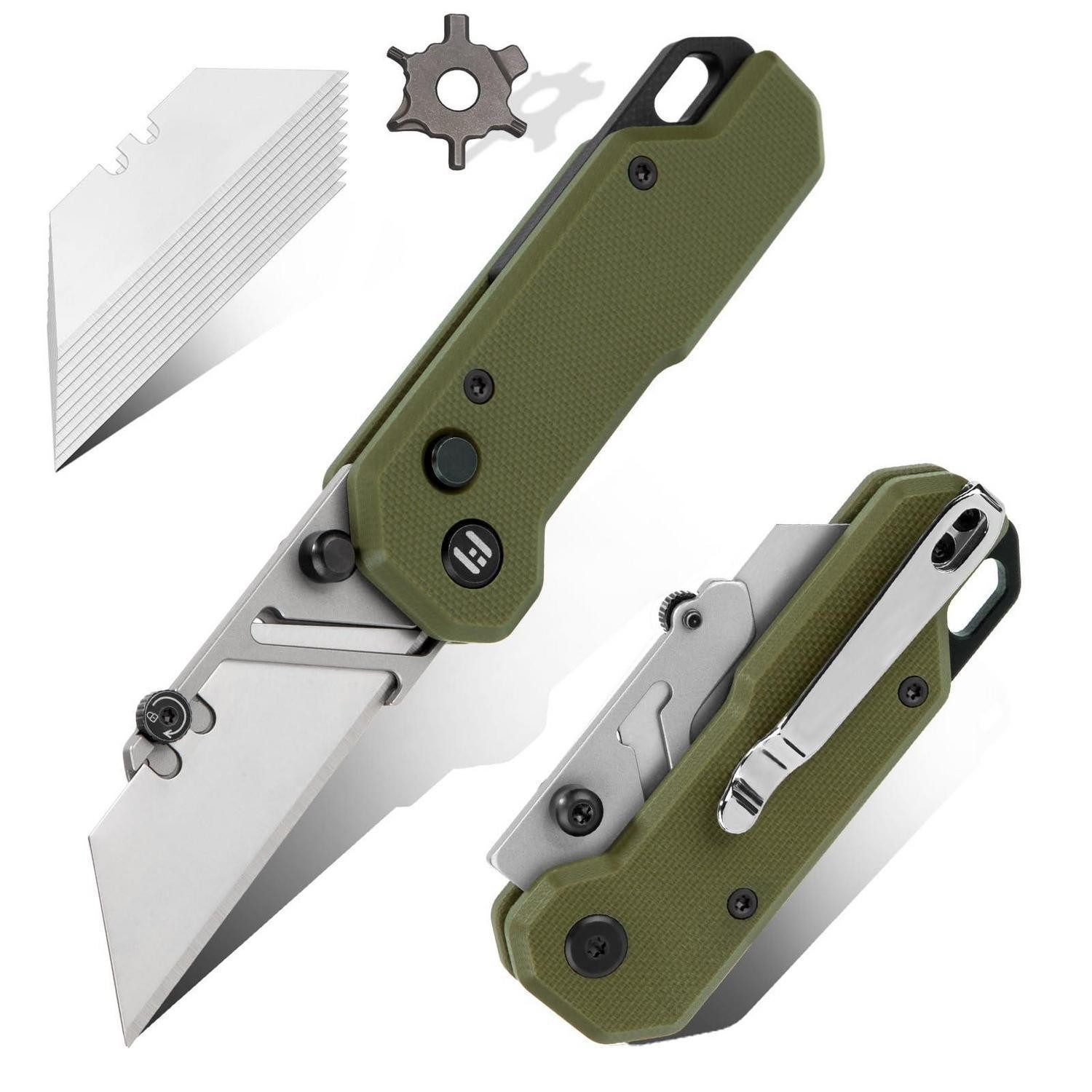 LuxusKollektion Allesschneider Klappmesser G10 Olivgrün mit 10 Klingen